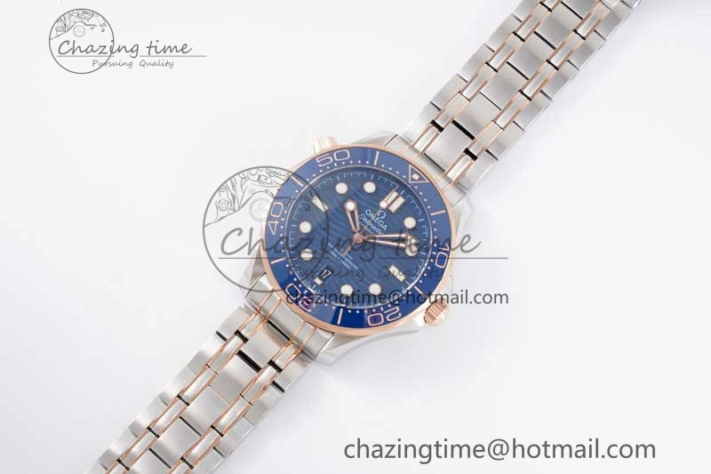 SunProtective Seamaster Diver 300M SS RG Blue Ceramic Bezel JVSF 1:1 Best Edition Blue Dial on SS RG Bracelet A 7785