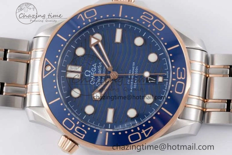 SunProtective Seamaster Diver 300M SS RG Blue Ceramic Bezel JVSF 1:1 Best Edition Blue Dial on SS RG Bracelet A 7785