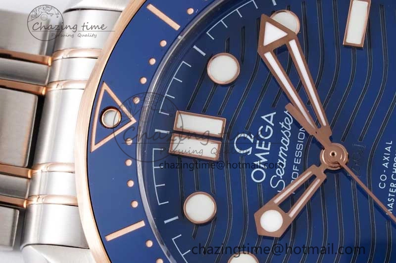SunProtective Seamaster Diver 300M SS RG Blue Ceramic Bezel JVSF 1:1 Best Edition Blue Dial on SS RG Bracelet A 7785