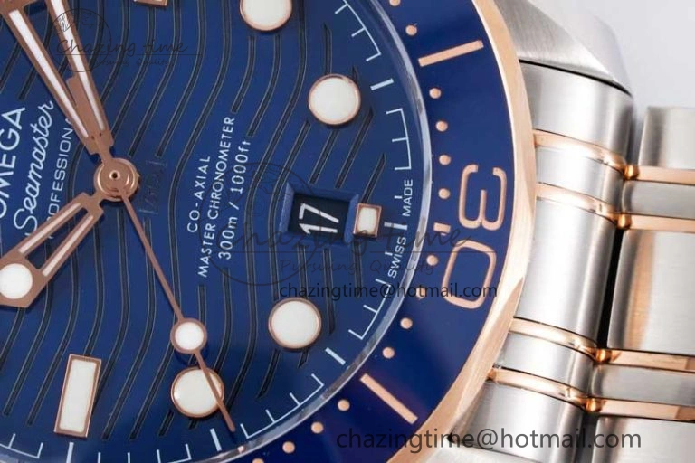 SunProtective Seamaster Diver 300M SS RG Blue Ceramic Bezel JVSF 1:1 Best Edition Blue Dial on SS RG Bracelet A 7785