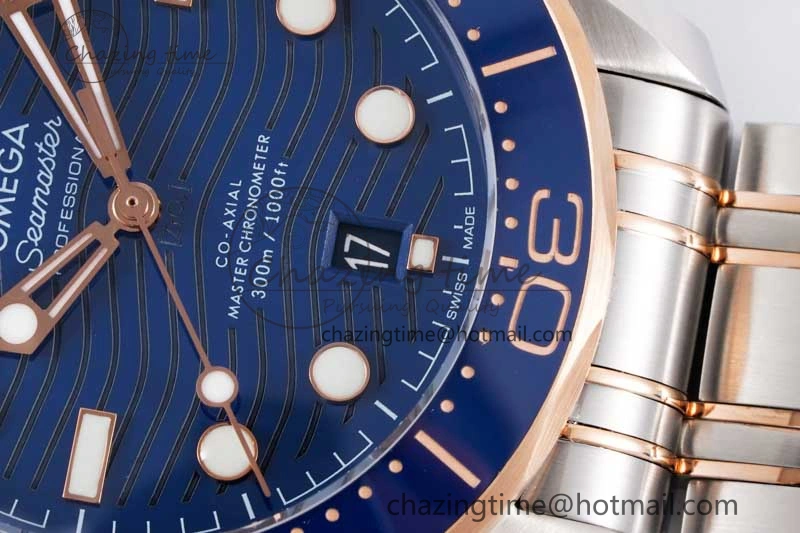 SunProtective Seamaster Diver 300M SS RG Blue Ceramic Bezel JVSF 1:1 Best Edition Blue Dial on SS RG Bracelet A 7785