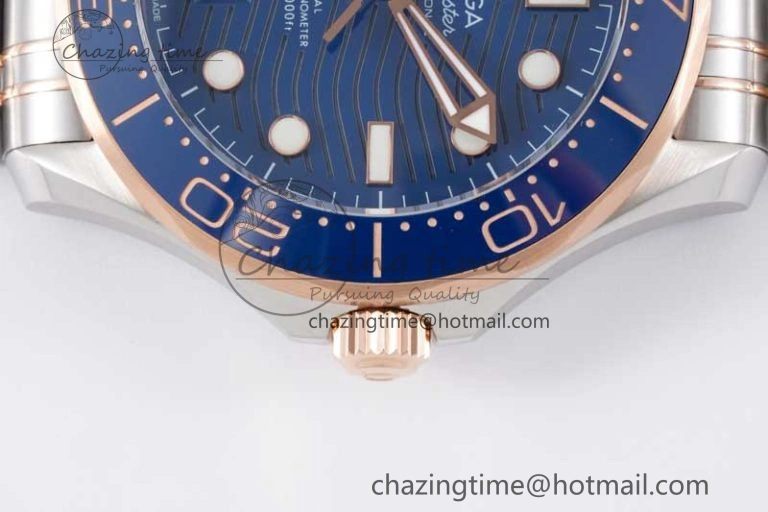 SunProtective Seamaster Diver 300M SS RG Blue Ceramic Bezel JVSF 1:1 Best Edition Blue Dial on SS RG Bracelet A 7785