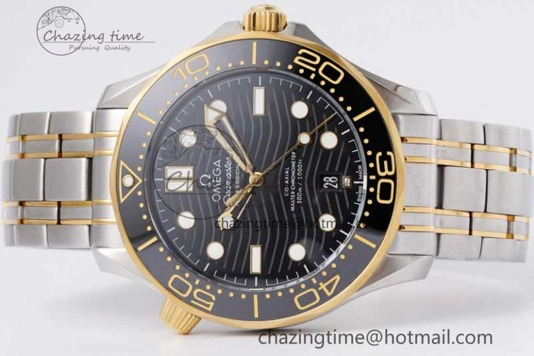 Packable Seamaster Diver 300M SS YG Black Ceramic Bezel JVSF 1:1 Best Edition Black Dial on SS YG Bracelet A 7787