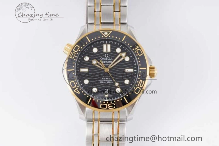 Packable Seamaster Diver 300M SS YG Black Ceramic Bezel JVSF 1:1 Best Edition Black Dial on SS YG Bracelet A 7787