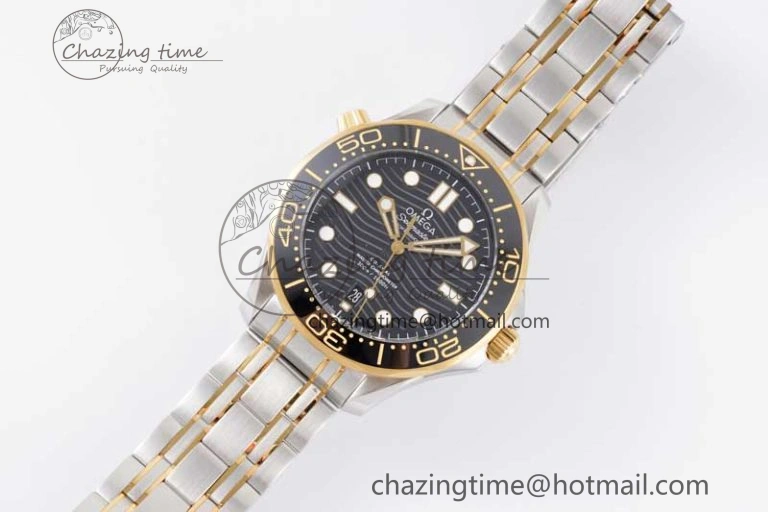 Packable Seamaster Diver 300M SS YG Black Ceramic Bezel JVSF 1:1 Best Edition Black Dial on SS YG Bracelet A 7787