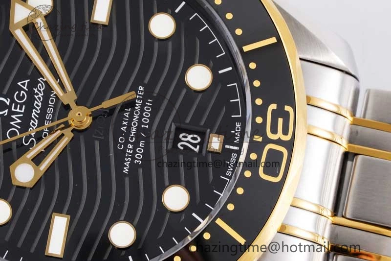 Packable Seamaster Diver 300M SS YG Black Ceramic Bezel JVSF 1:1 Best Edition Black Dial on SS YG Bracelet A 7787