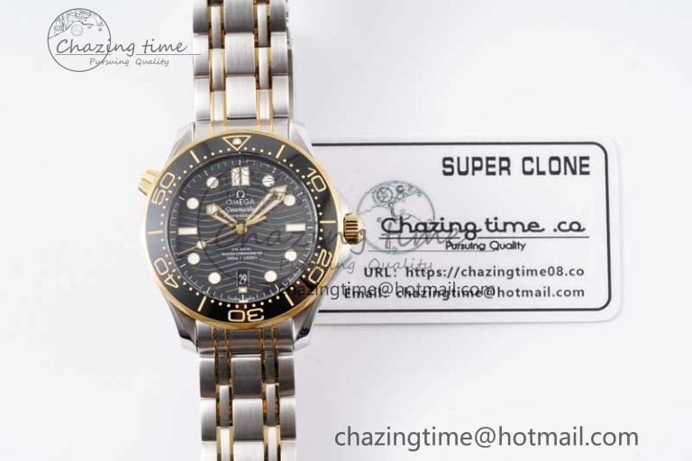 Packable Seamaster Diver 300M SS YG Black Ceramic Bezel JVSF 1:1 Best Edition Black Dial on SS YG Bracelet A 7787