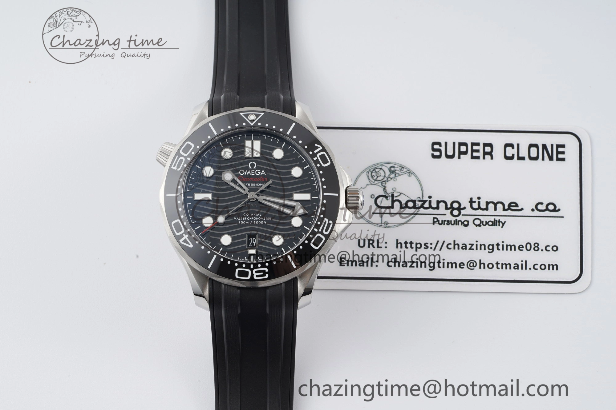 Seamaster Diver 300M ZF 1:1 Best Edition Black Ceramic Black Dial on Black Rubber Strap A Lightweight 7821