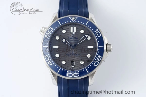 Seamaster Diver 300M ZF 1:1 Best Edition Blue Ceramic Gray Dial on Blue Rubber Strap A WrinkleFree 7735