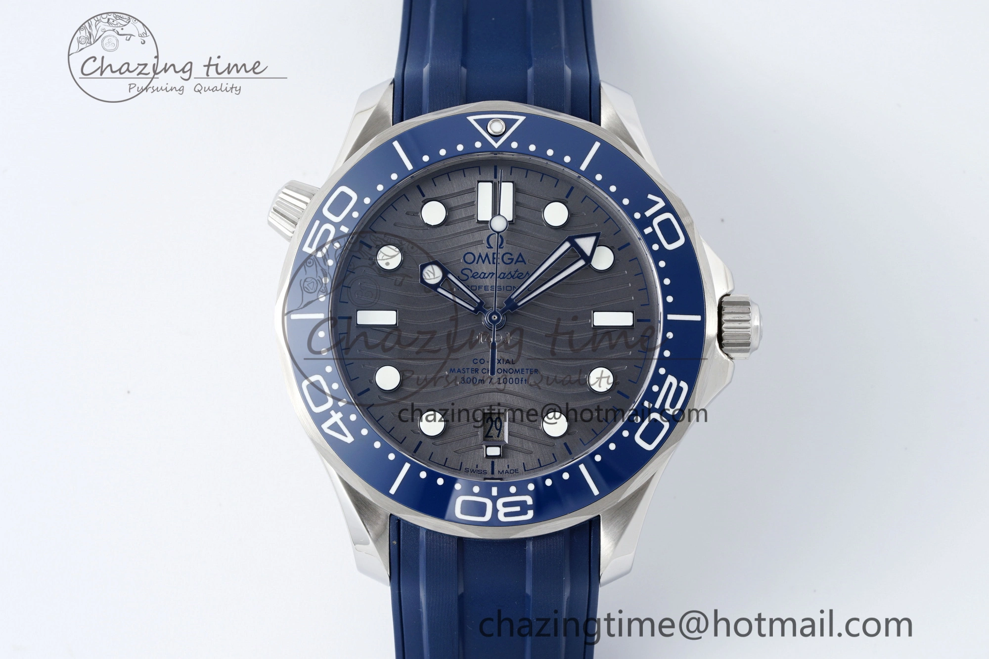 Seamaster Diver 300M ZF 1:1 Best Edition Blue Ceramic Gray Dial on Blue Rubber Strap A WrinkleFree 7735