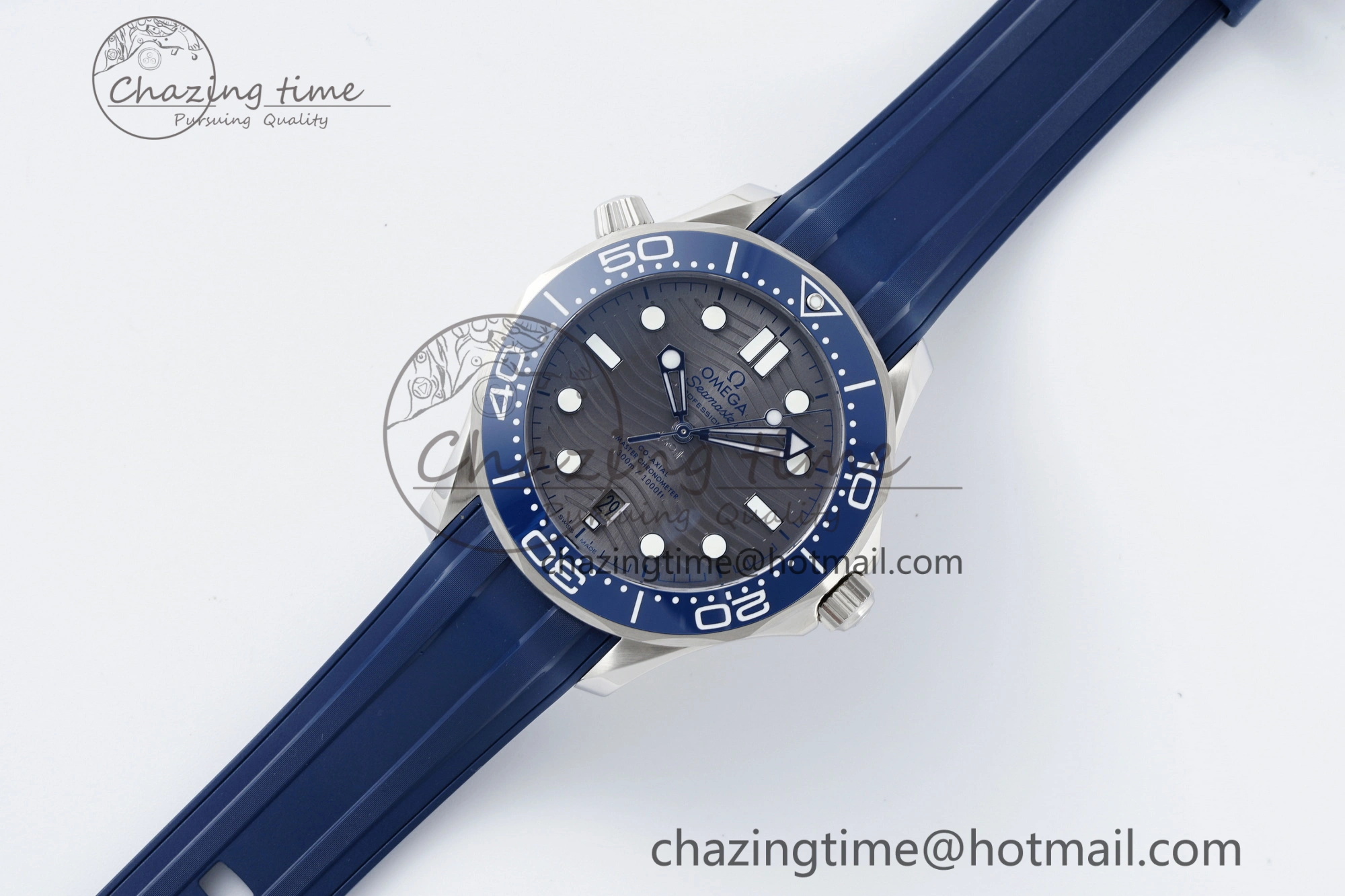 Seamaster Diver 300M ZF 1:1 Best Edition Blue Ceramic Gray Dial on Blue Rubber Strap A WrinkleFree 7735