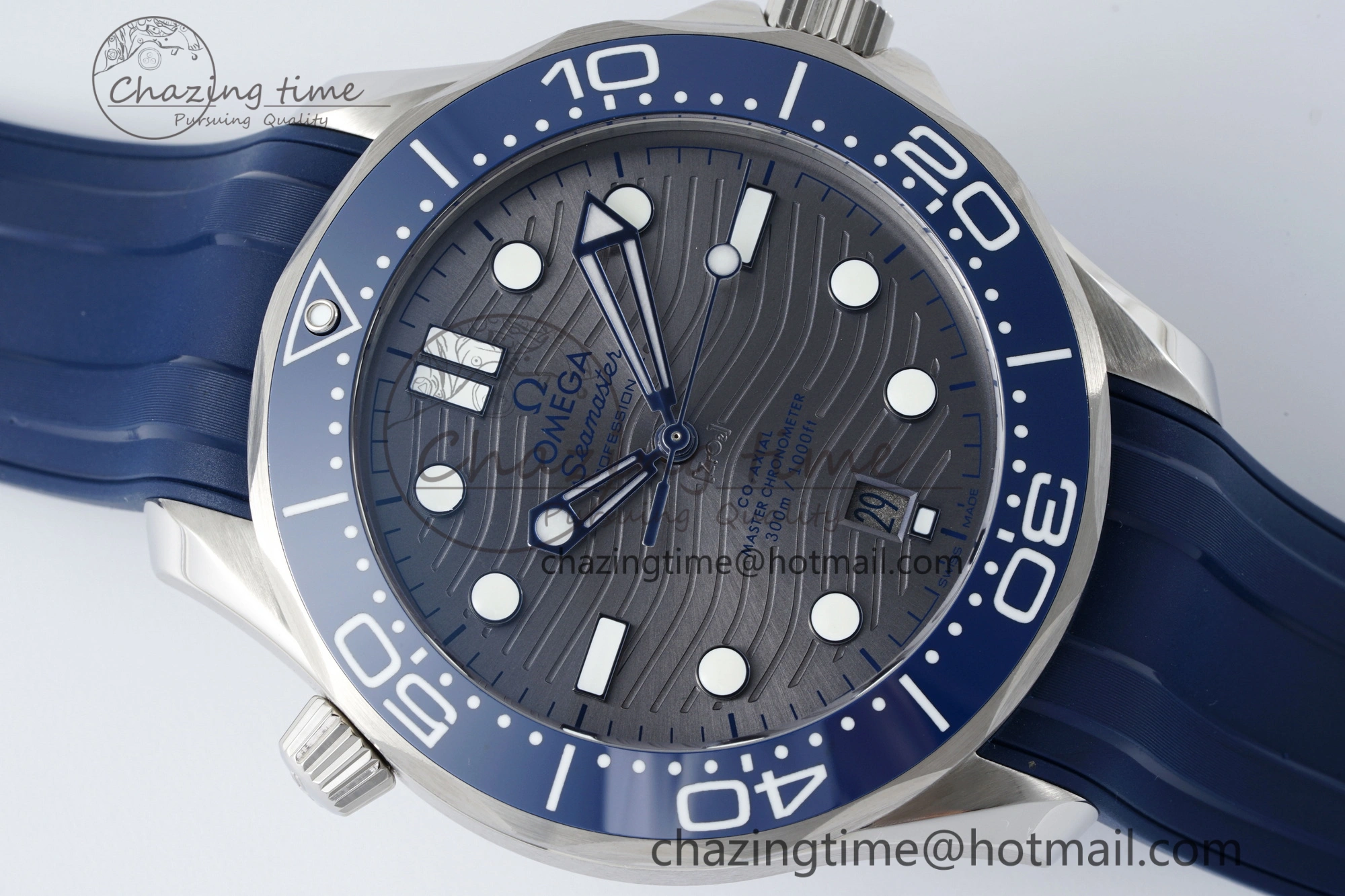 Seamaster Diver 300M ZF 1:1 Best Edition Blue Ceramic Gray Dial on Blue Rubber Strap A WrinkleFree 7735