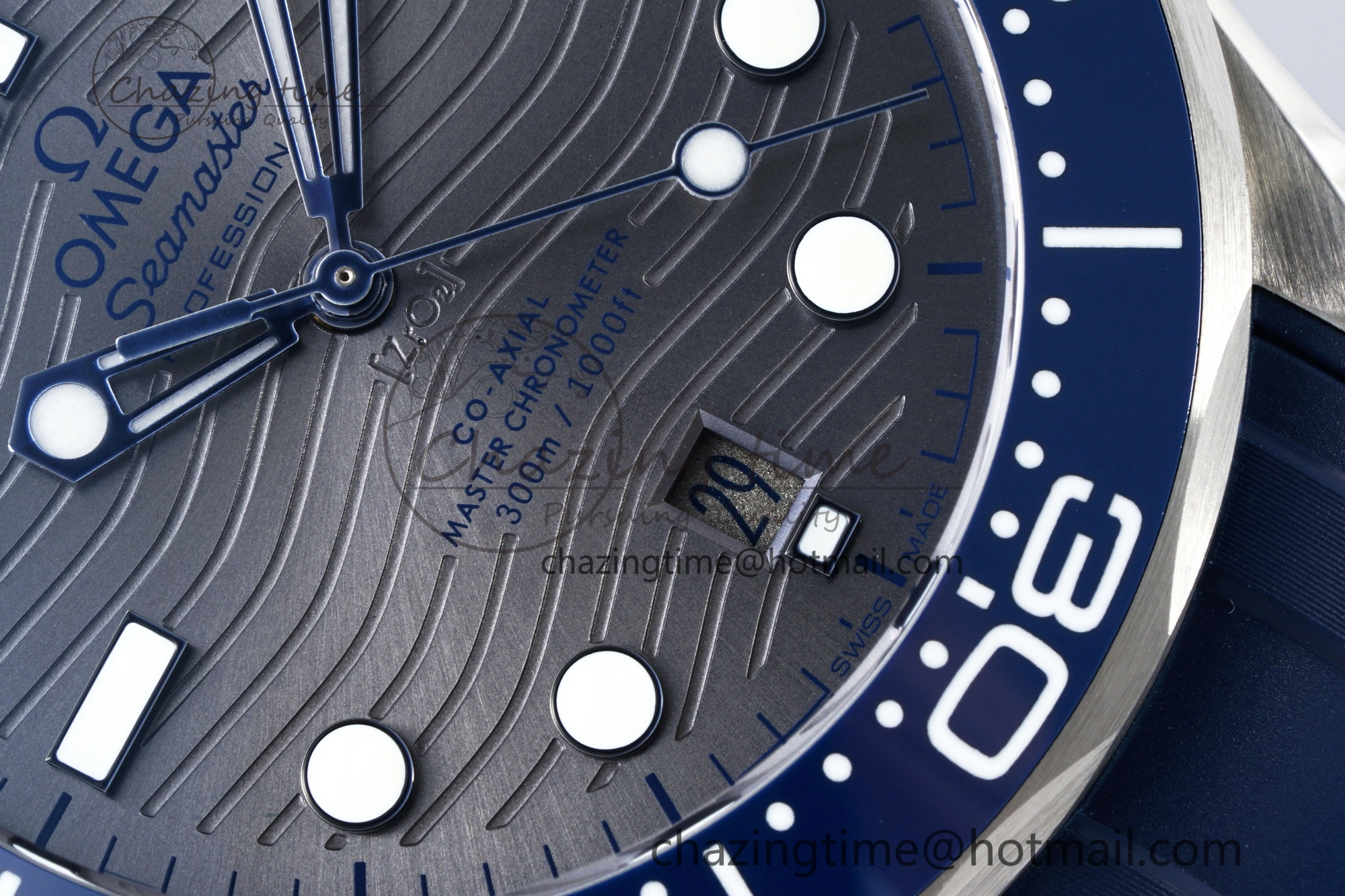 Seamaster Diver 300M ZF 1:1 Best Edition Blue Ceramic Gray Dial on Blue Rubber Strap A WrinkleFree 7735