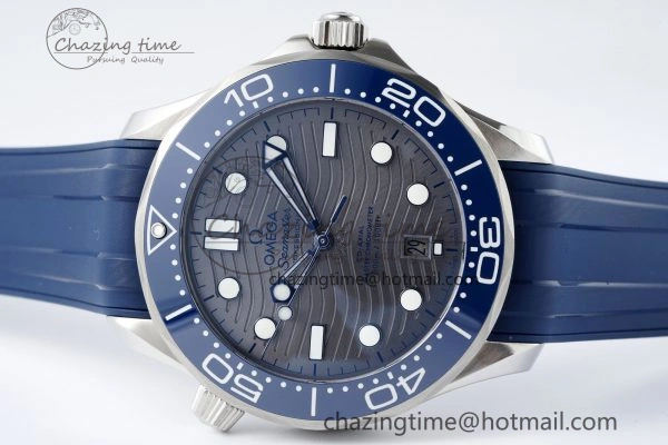 Seamaster Diver 300M ZF 1:1 Best Edition Blue Ceramic Gray Dial on Blue Rubber Strap A WrinkleFree 7735