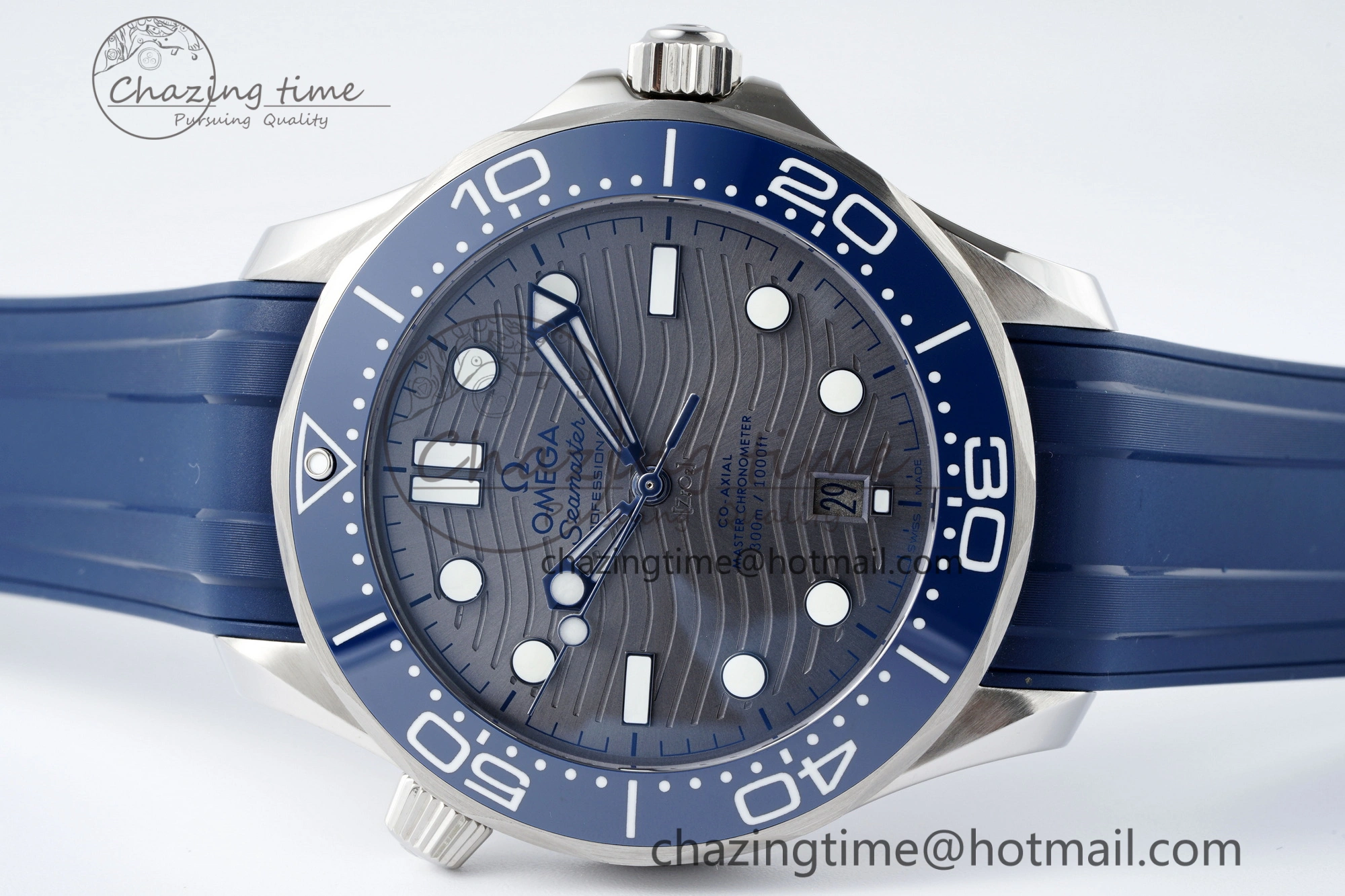 Seamaster Diver 300M ZF 1:1 Best Edition Blue Ceramic Gray Dial on Blue Rubber Strap A WrinkleFree 7735