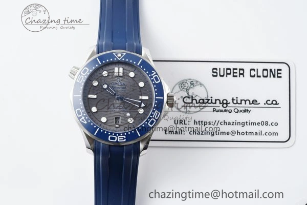 Seamaster Diver 300M ZF 1:1 Best Edition Blue Ceramic Gray Dial on Blue Rubber Strap A WrinkleFree 7735