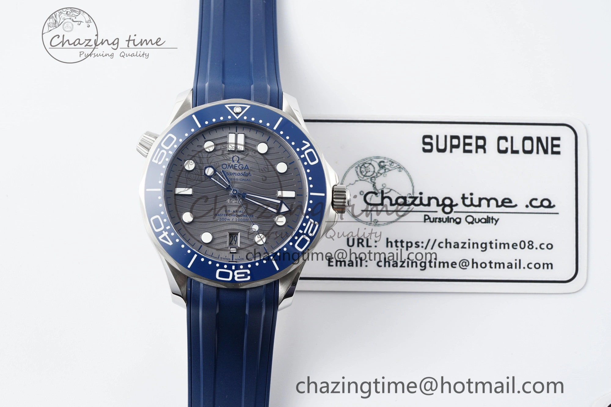 Seamaster Diver 300M ZF 1:1 Best Edition Blue Ceramic Gray Dial on Blue Rubber Strap A WrinkleFree 7735