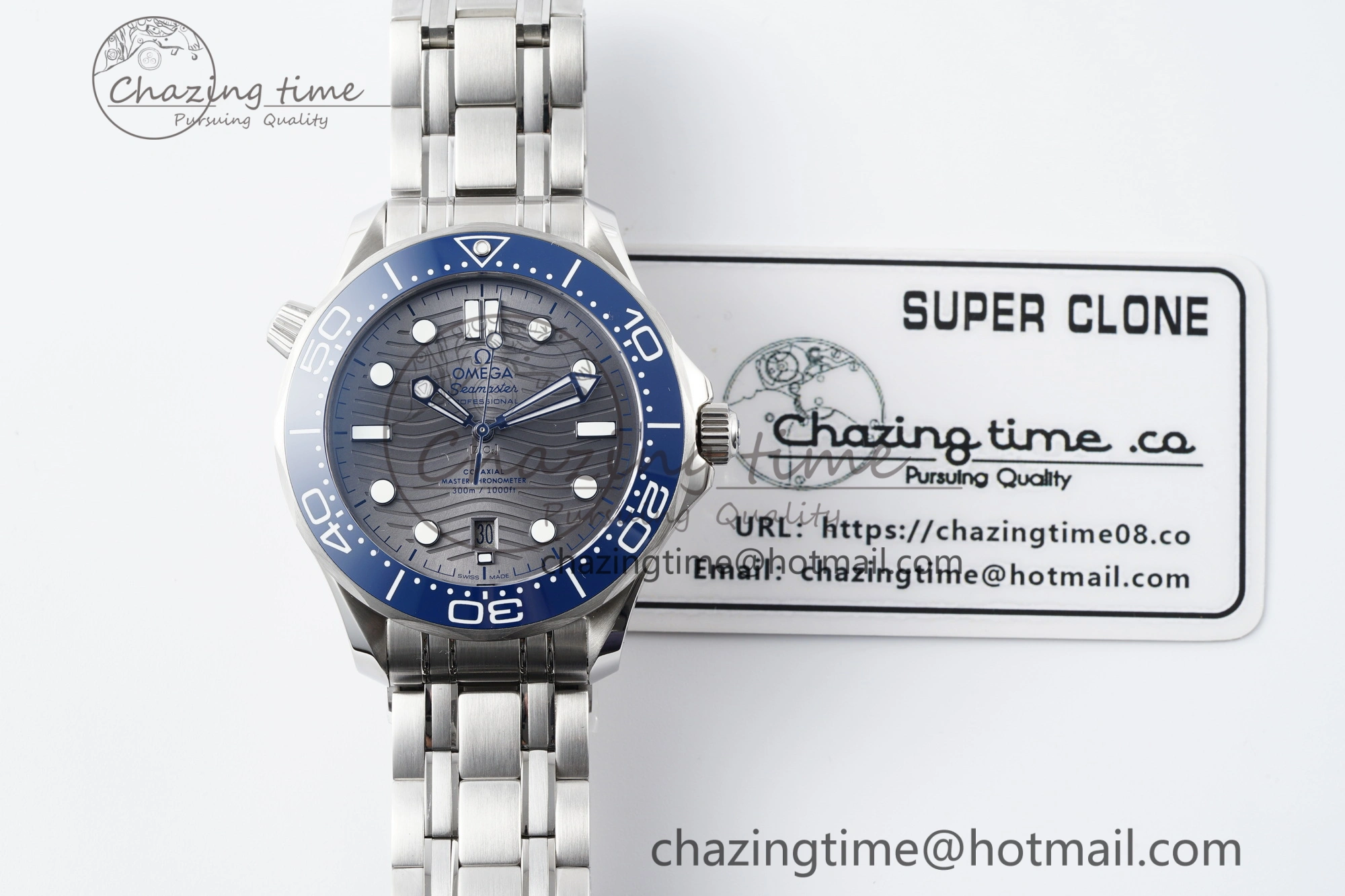 Lightweight Seamaster Diver 300M ZF 1:1 Best Edition Blue Ceramic Gray Dial on SS Bracelet A 7734