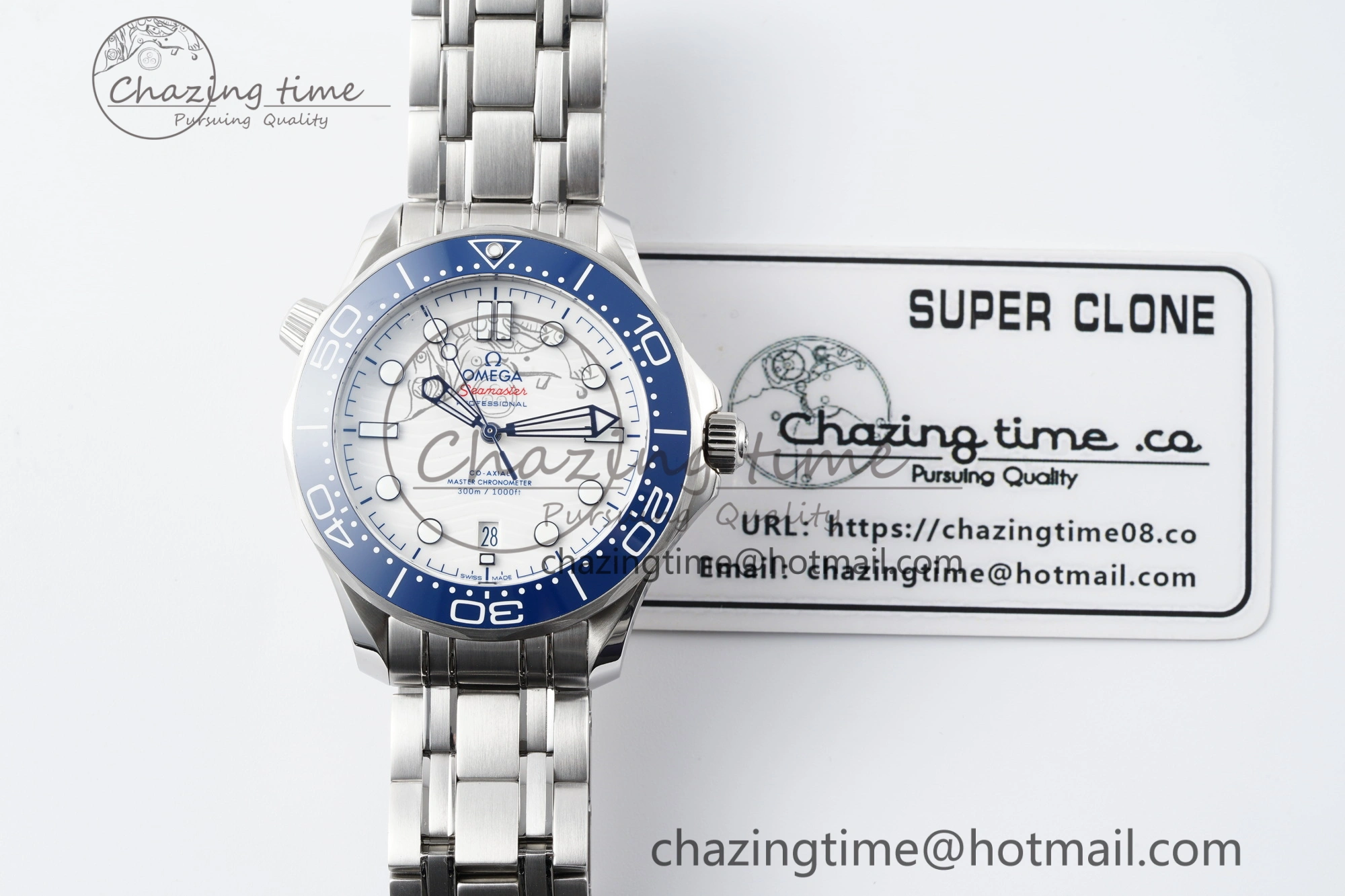 TimelessDesign Seamaster Diver 300M ZF 1:1 Best Edition Blue Ceramic White Dial on SS Bracelet A 7733