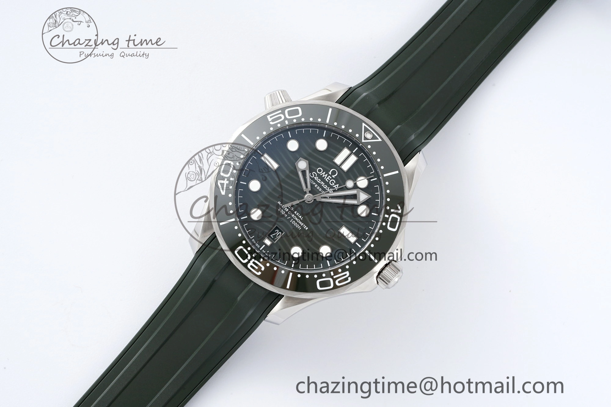 Fashionable Seamaster Diver 300M ZF 1:1 Best Edition Green Ceramic Green Dial on Green Rubber Strap A 7823
