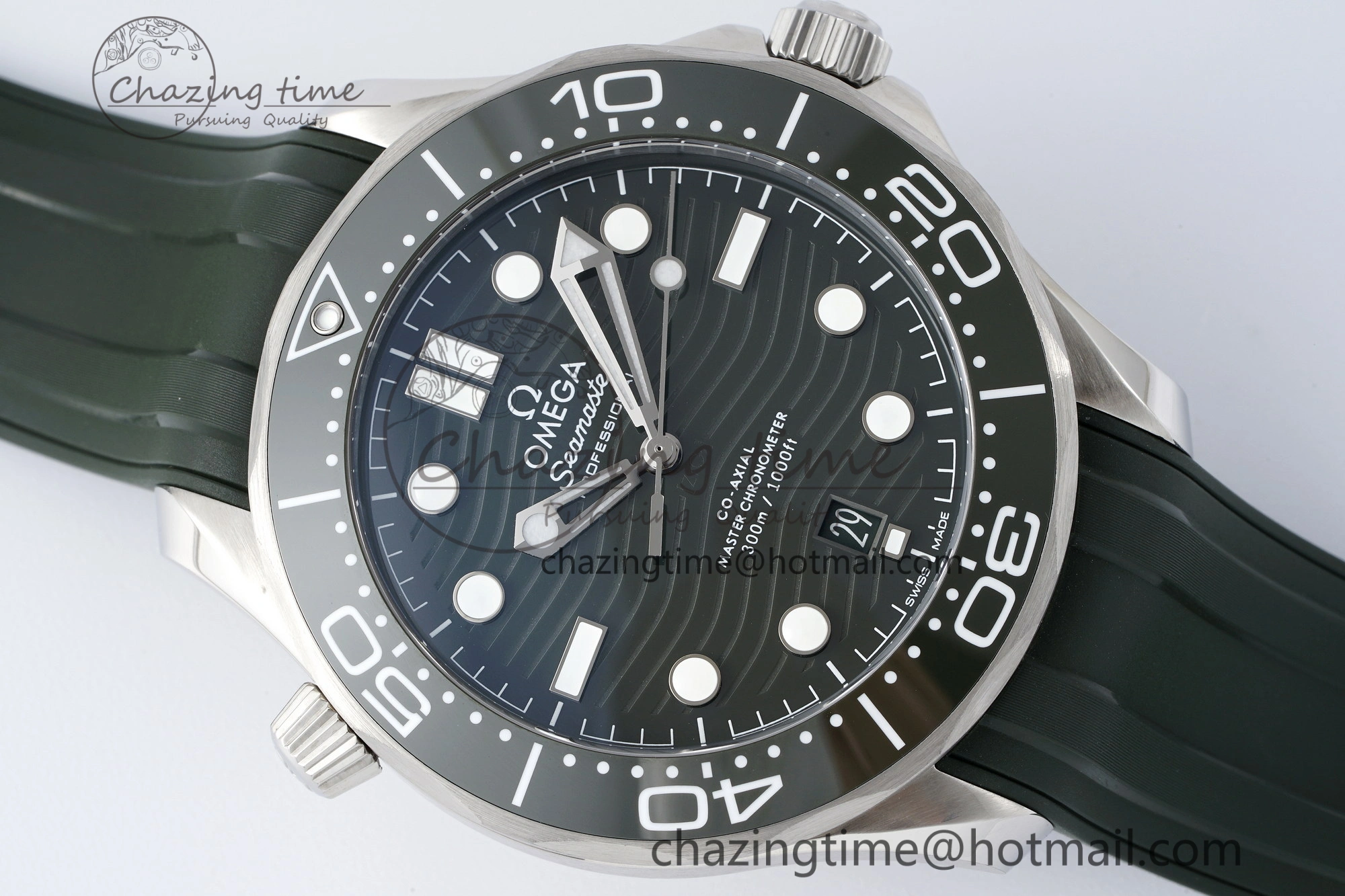 Fashionable Seamaster Diver 300M ZF 1:1 Best Edition Green Ceramic Green Dial on Green Rubber Strap A 7823