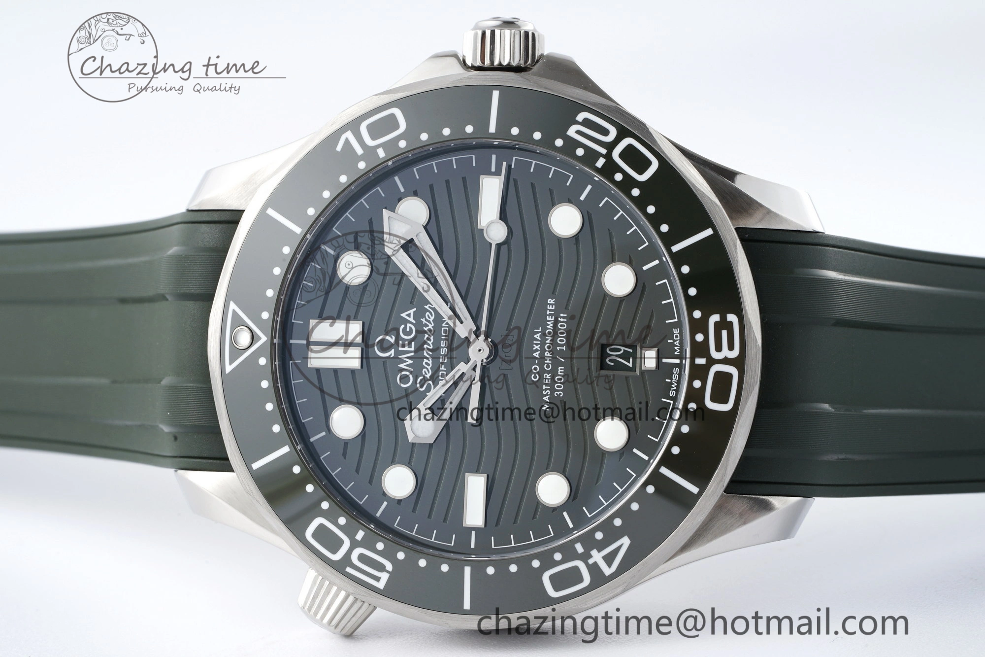 Fashionable Seamaster Diver 300M ZF 1:1 Best Edition Green Ceramic Green Dial on Green Rubber Strap A 7823