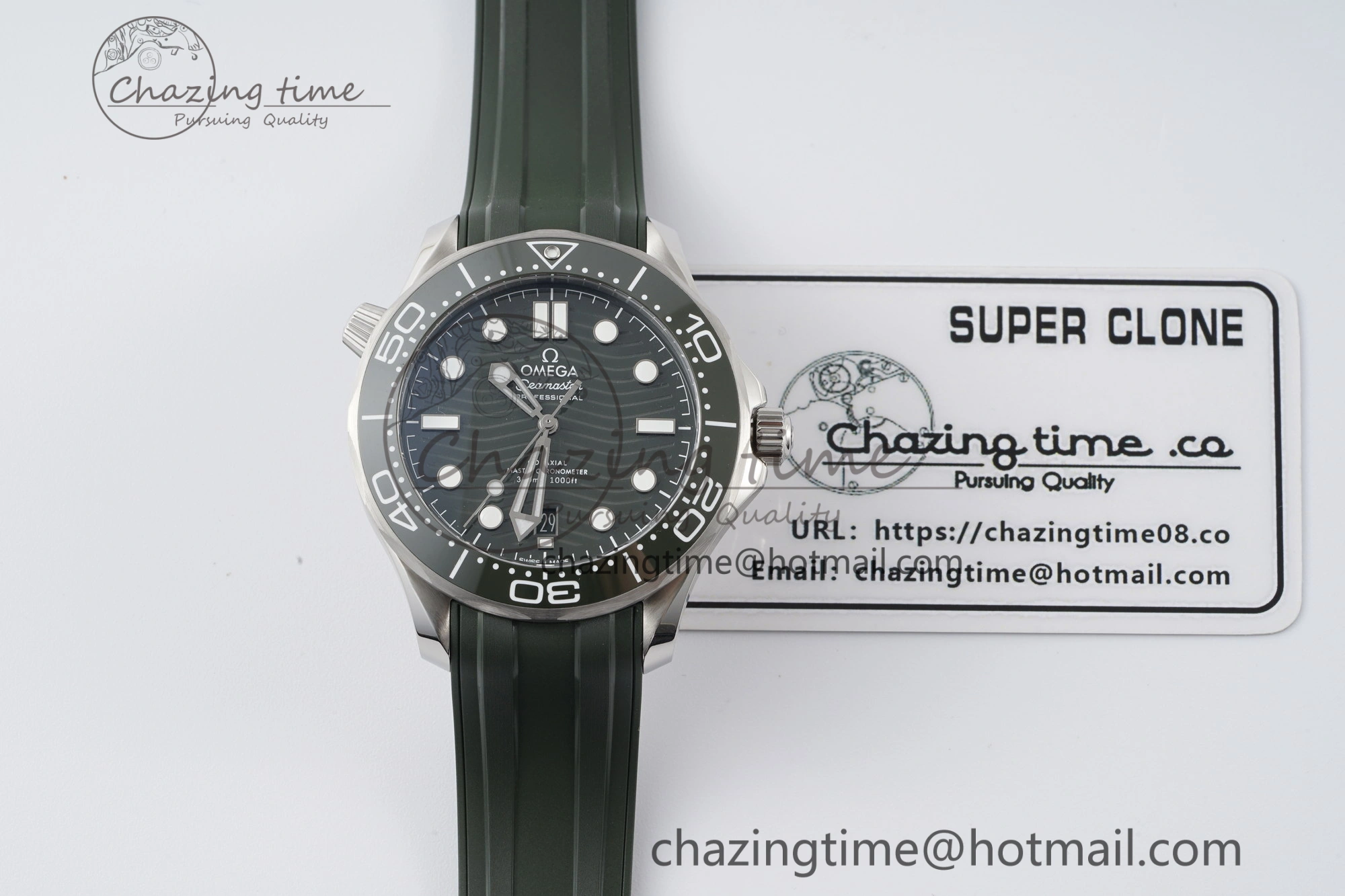 Fashionable Seamaster Diver 300M ZF 1:1 Best Edition Green Ceramic Green Dial on Green Rubber Strap A 7823