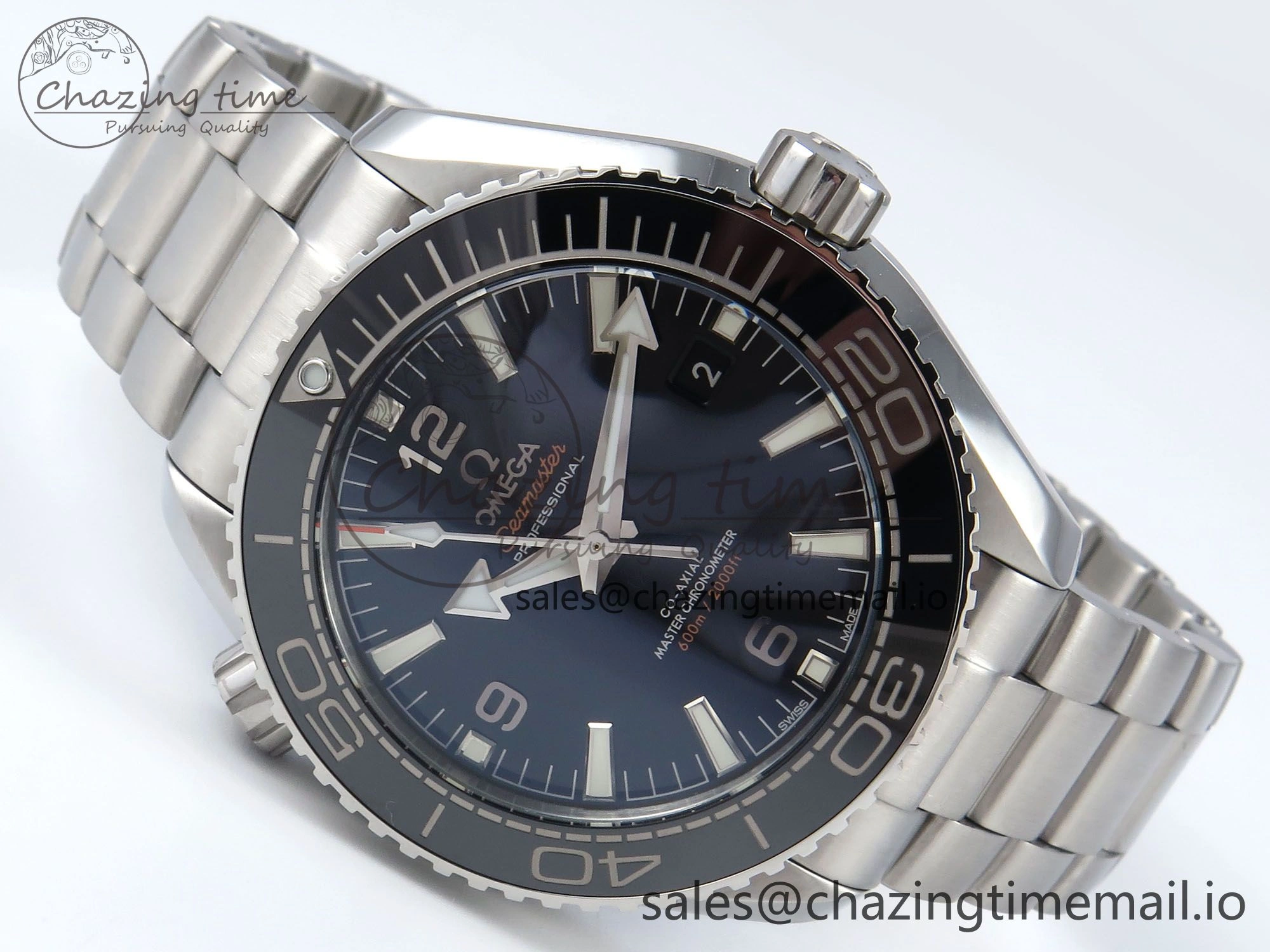 Seamaster Planet Ocean 600M 43.5mm SS SCF 1:1 Best Edition Black Bezel Black Dial on SS Bracelet A8900 Super Clone Compact 7680