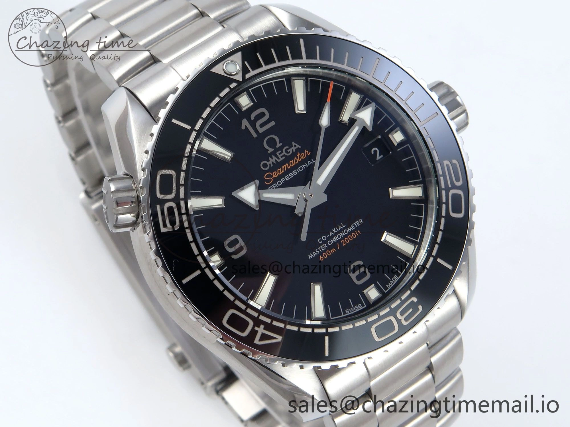 Seamaster Planet Ocean 600M 43.5mm SS SCF 1:1 Best Edition Black Bezel Black Dial on SS Bracelet A8900 Super Clone Compact 7680