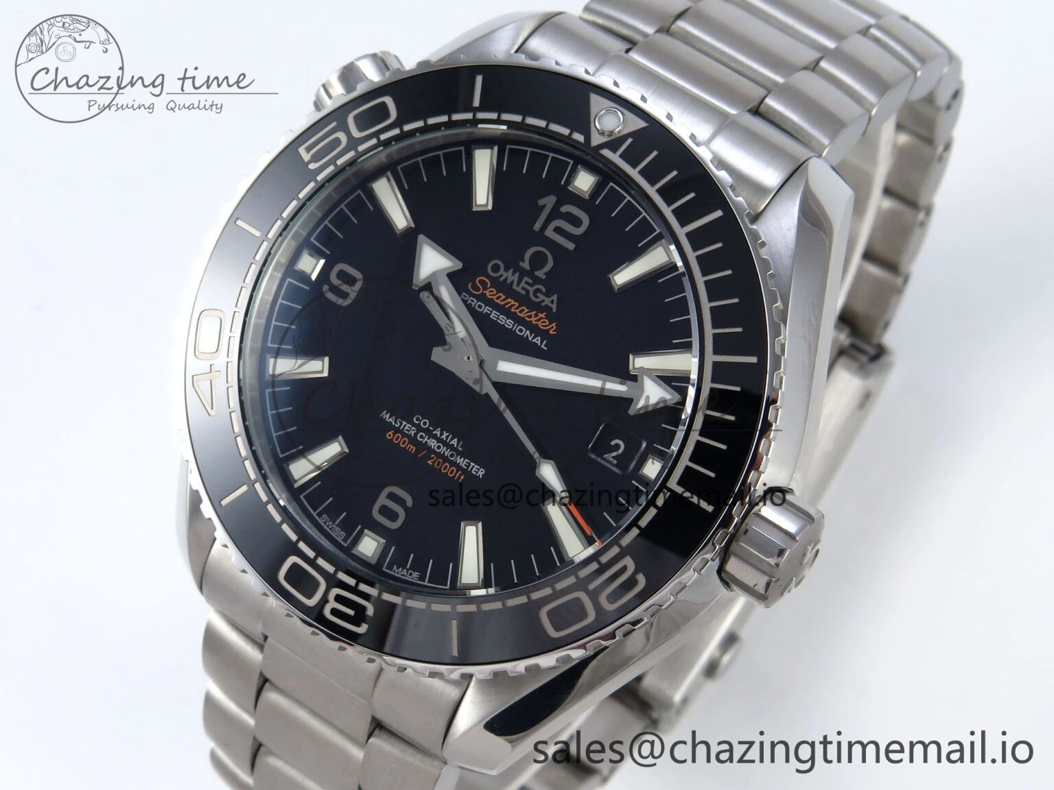Seamaster Planet Ocean 600M 43.5mm SS SCF 1:1 Best Edition Black Bezel Black Dial on SS Bracelet A8900 Super Clone Compact 7680