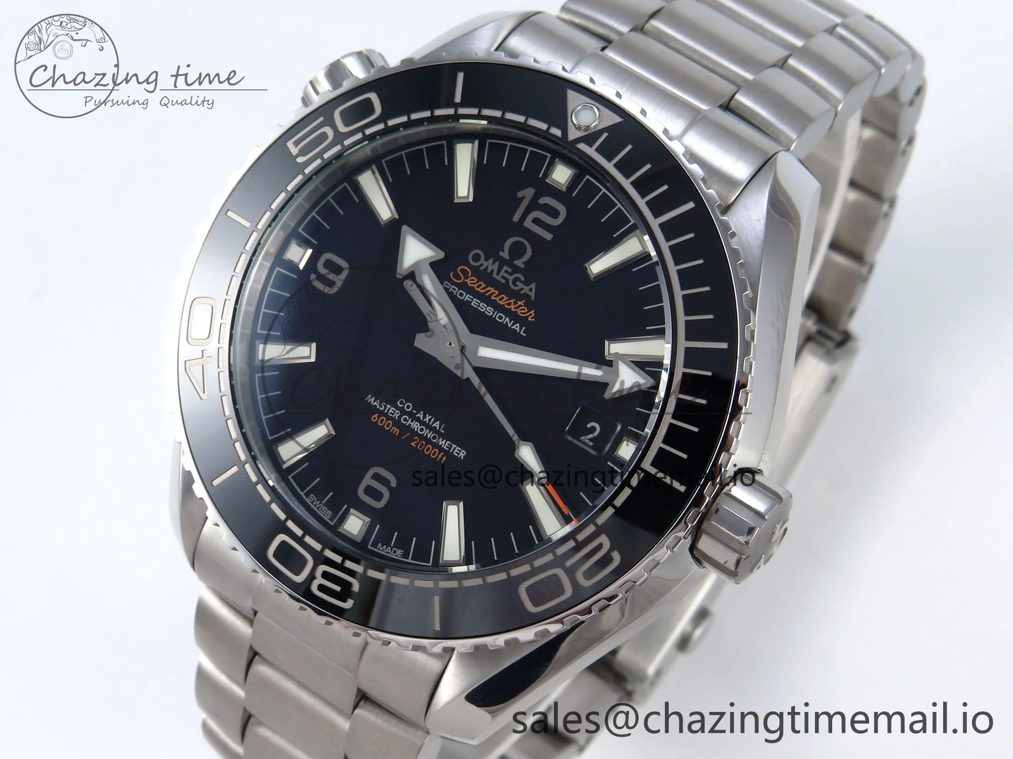 Seamaster Planet Ocean 600M 43.5mm SS SCF 1:1 Best Edition Black Bezel Black Dial on SS Bracelet A8900 Super Clone Compact 7680
