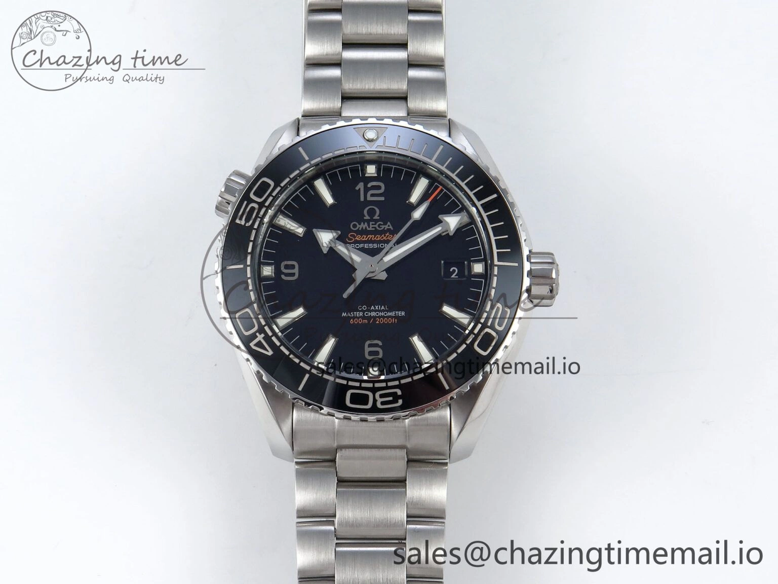 Seamaster Planet Ocean 600M 43.5mm SS SCF 1:1 Best Edition Black Bezel Black Dial on SS Bracelet A8900 Super Clone Compact 7680