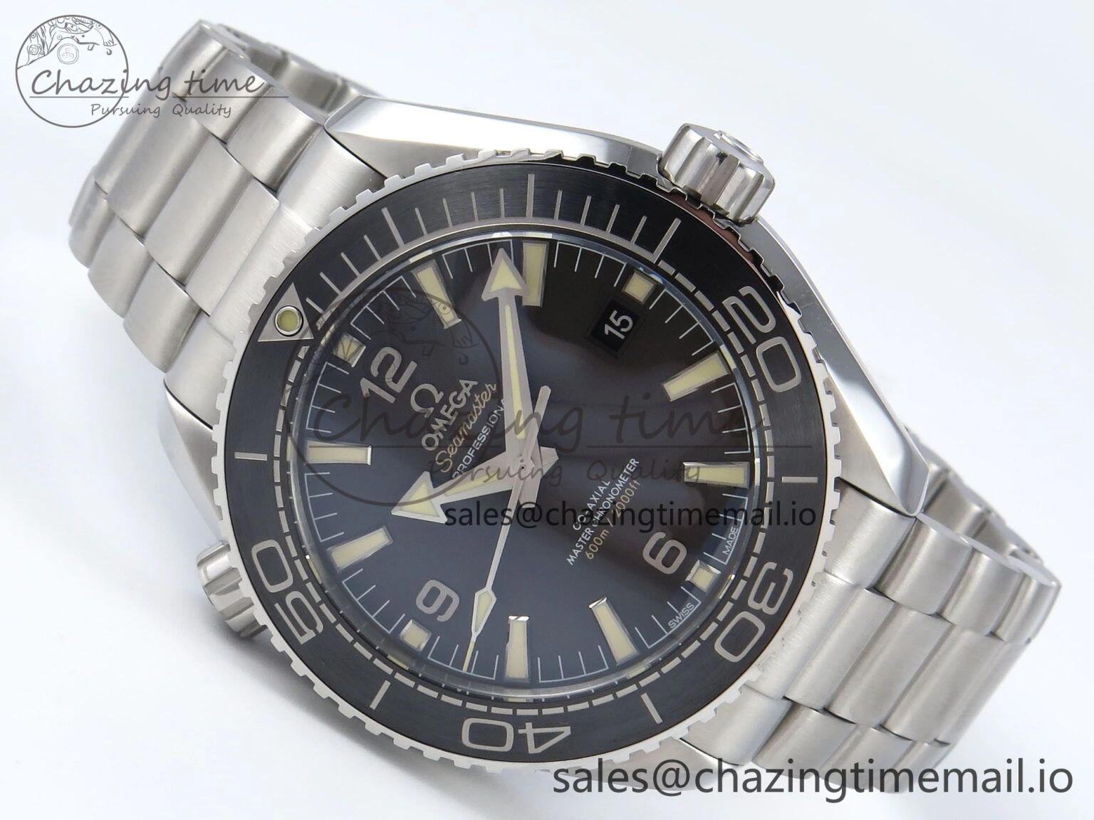 UrbanStyle Seamaster Planet Ocean 600M 43.5mm SS SCF 1:1 Best Edition Black Bezel Black Dial on SS Bracelet A8900 Super Clone 7677
