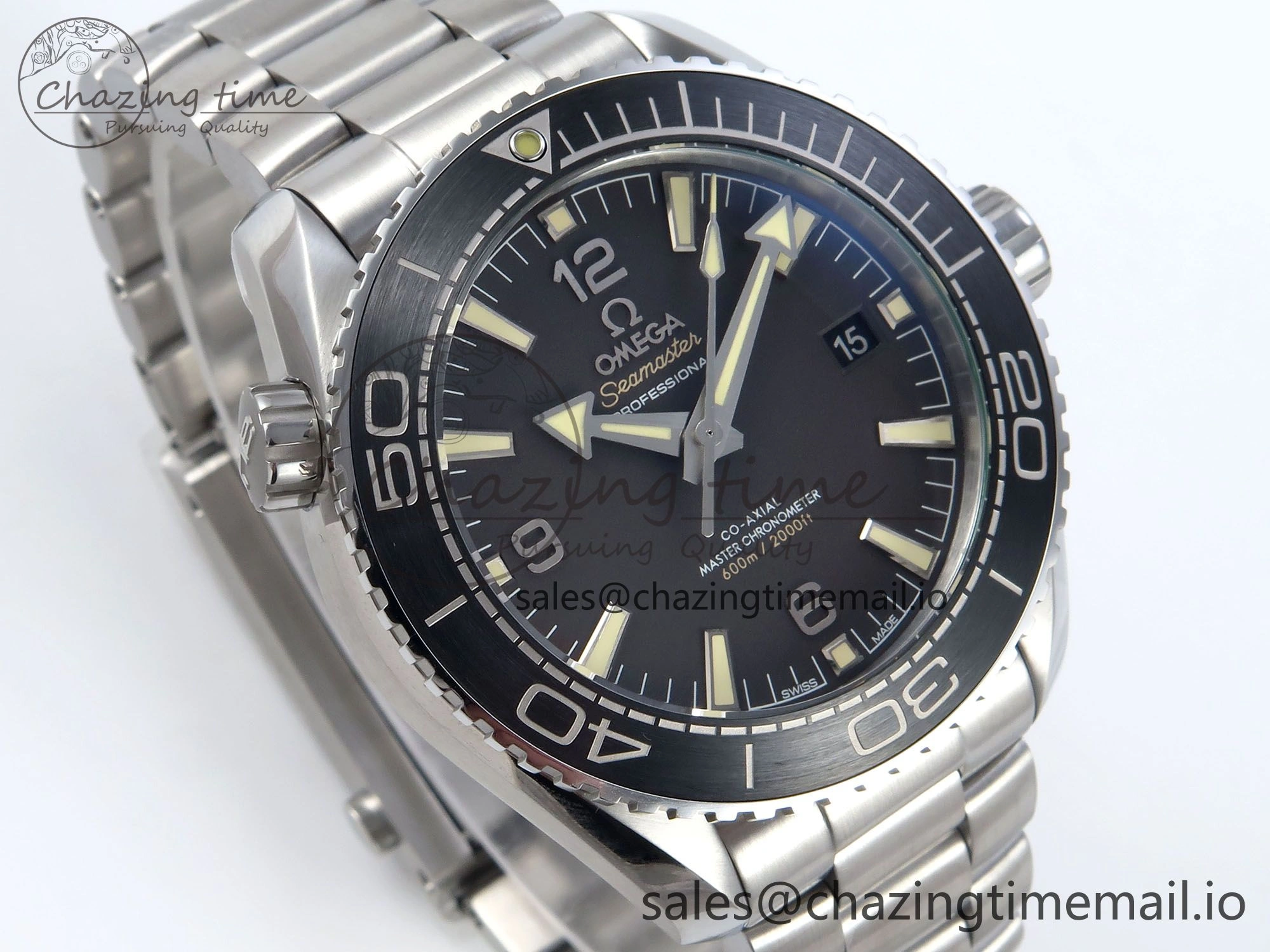UrbanStyle Seamaster Planet Ocean 600M 43.5mm SS SCF 1:1 Best Edition Black Bezel Black Dial on SS Bracelet A8900 Super Clone 7677