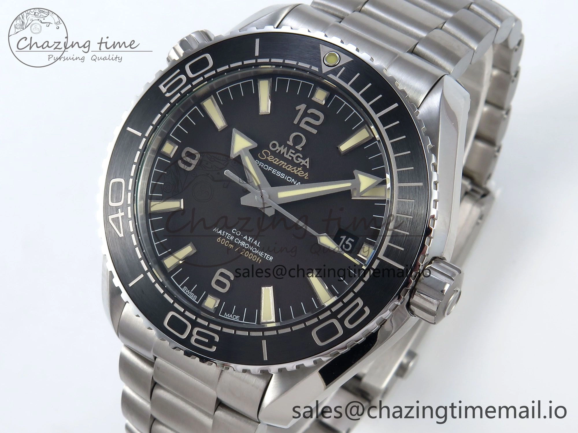 UrbanStyle Seamaster Planet Ocean 600M 43.5mm SS SCF 1:1 Best Edition Black Bezel Black Dial on SS Bracelet A8900 Super Clone 7677