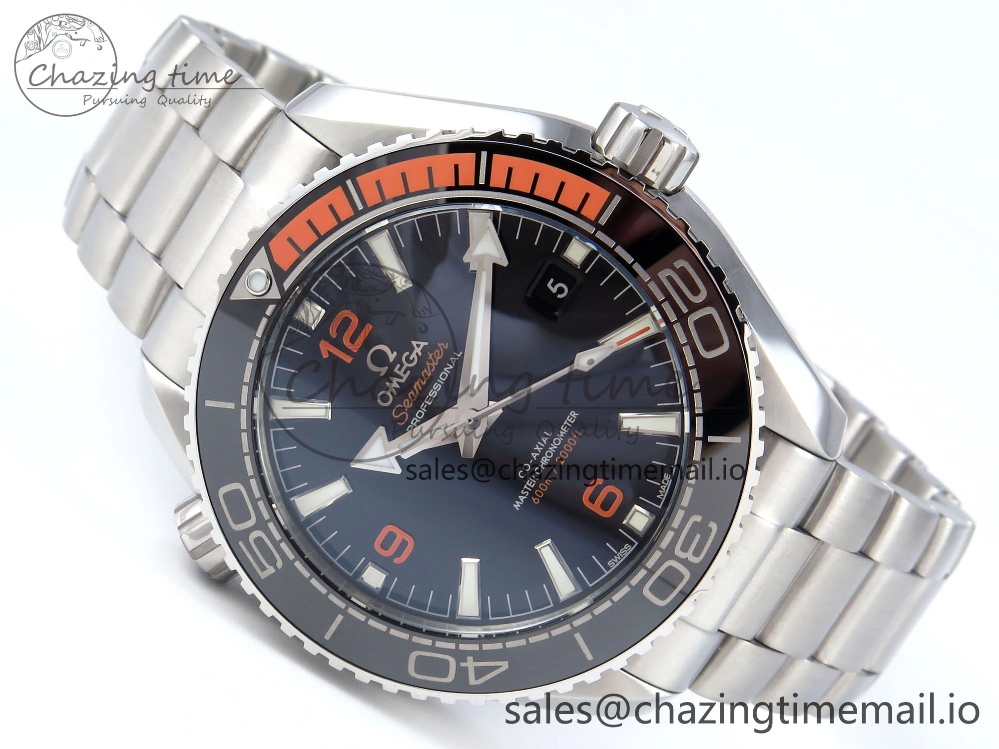Seamaster Planet Ocean 600M 43.5mm SS SCF 1:1 Best Edition Black Orange Bezel Black Dial on SS Bracelet A8900 Super Clone NewStyle 7682