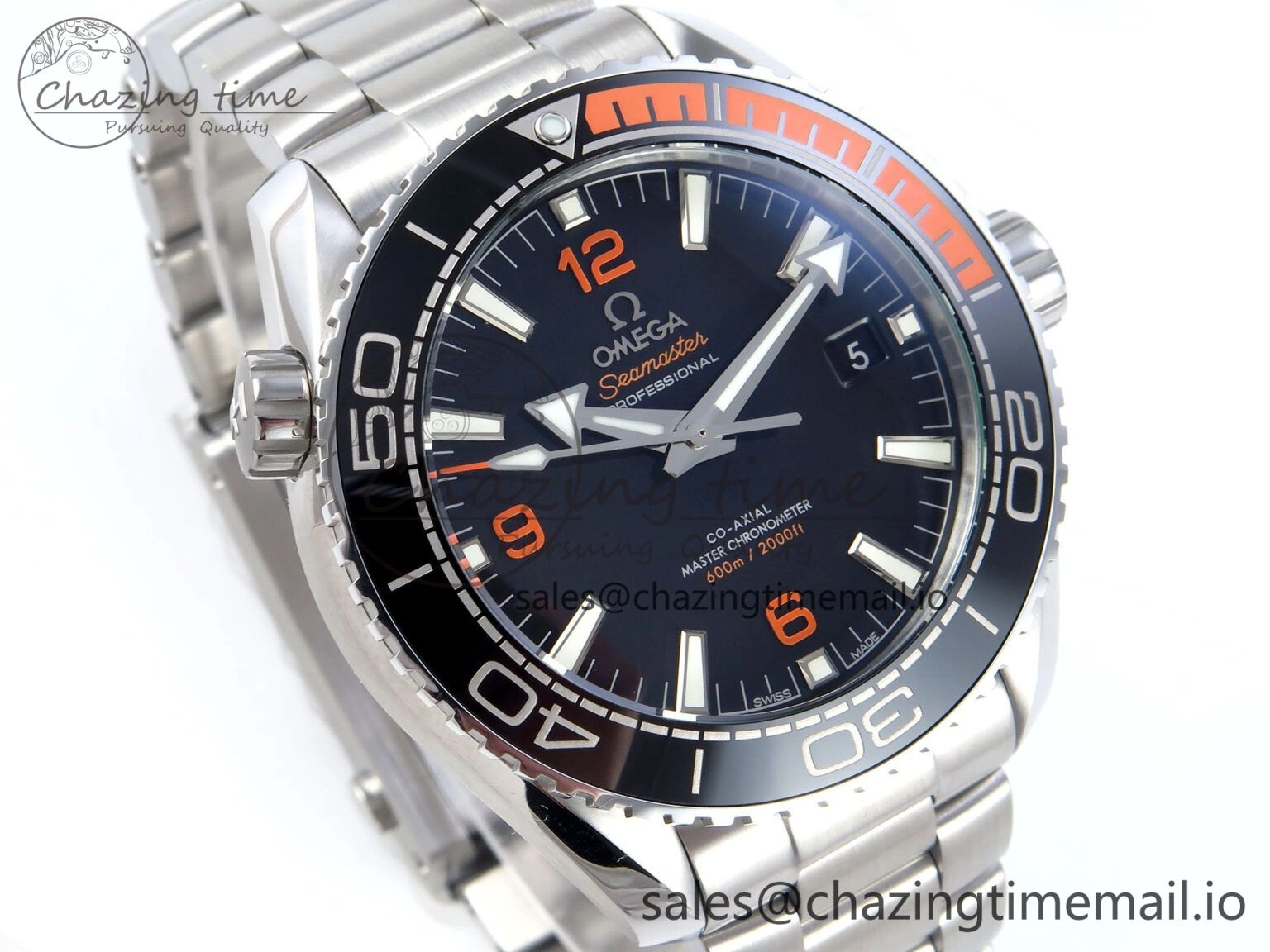 Seamaster Planet Ocean 600M 43.5mm SS SCF 1:1 Best Edition Black Orange Bezel Black Dial on SS Bracelet A8900 Super Clone NewStyle 7682