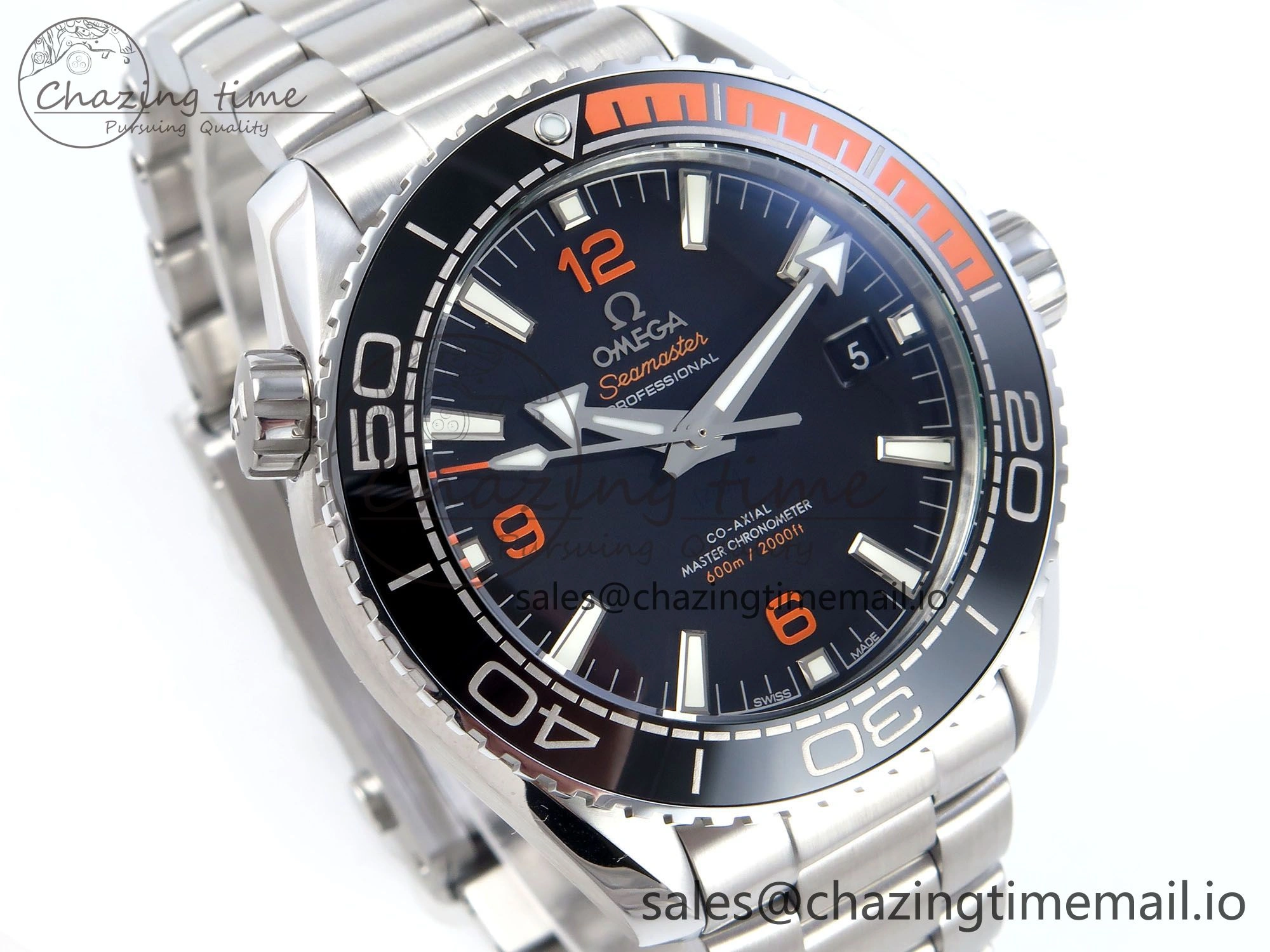 Seamaster Planet Ocean 600M 43.5mm SS SCF 1:1 Best Edition Black Orange Bezel Black Dial on SS Bracelet A8900 Super Clone NewStyle 7682