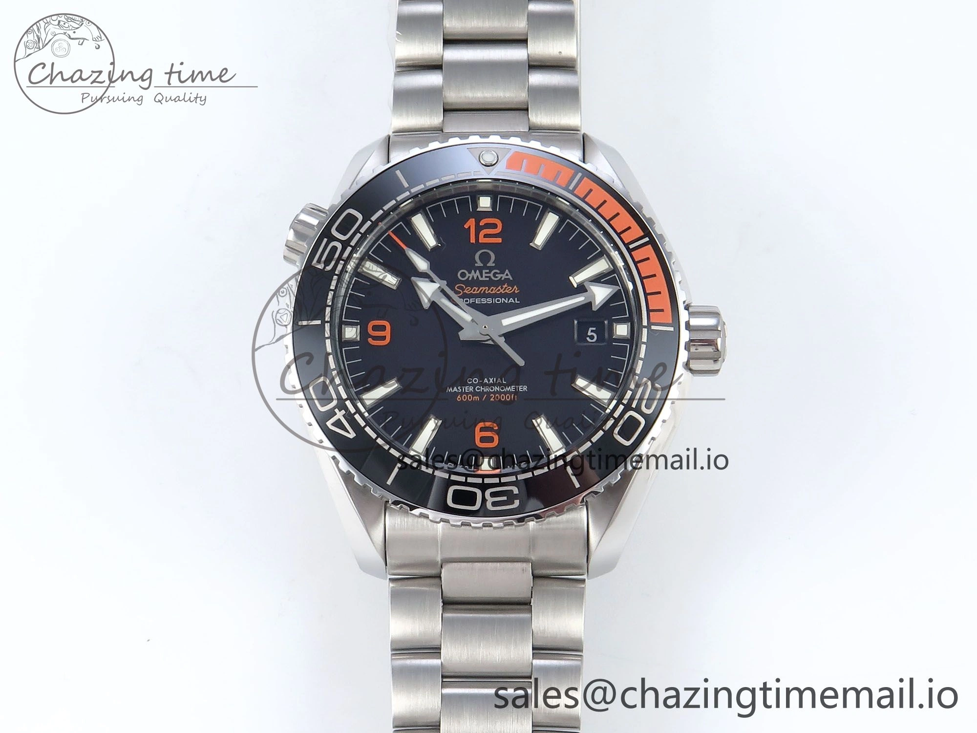Seamaster Planet Ocean 600M 43.5mm SS SCF 1:1 Best Edition Black Orange Bezel Black Dial on SS Bracelet A8900 Super Clone NewStyle 7682