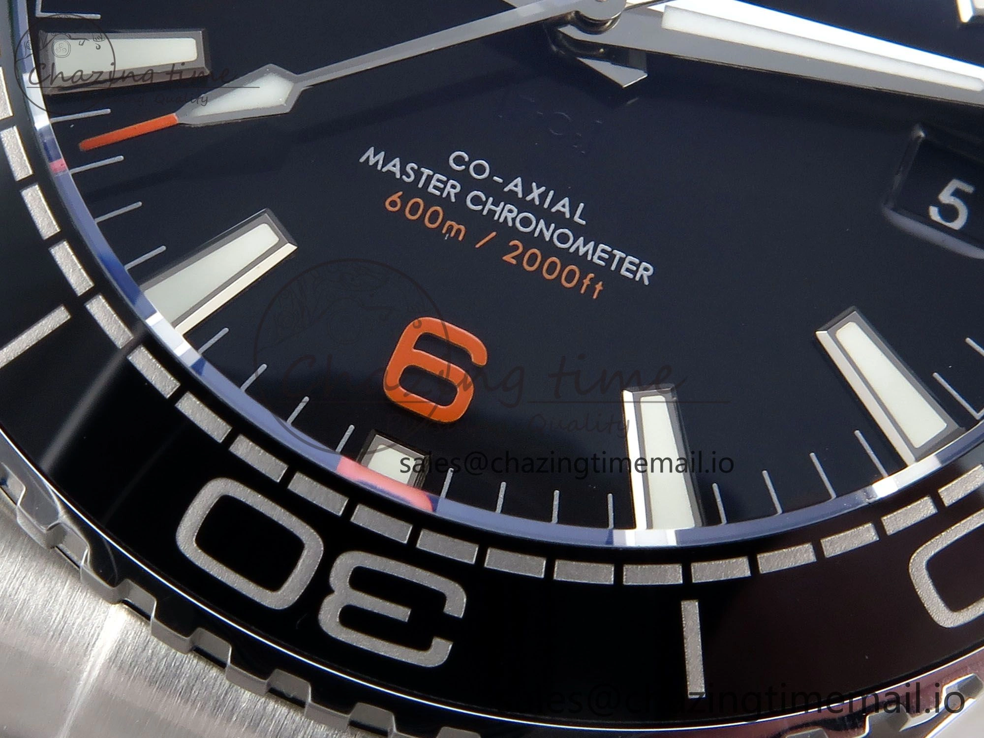 Seamaster Planet Ocean 600M 43.5mm SS SCF 1:1 Best Edition Black Orange Bezel Black Dial on SS Bracelet A8900 Super Clone NewStyle 7682