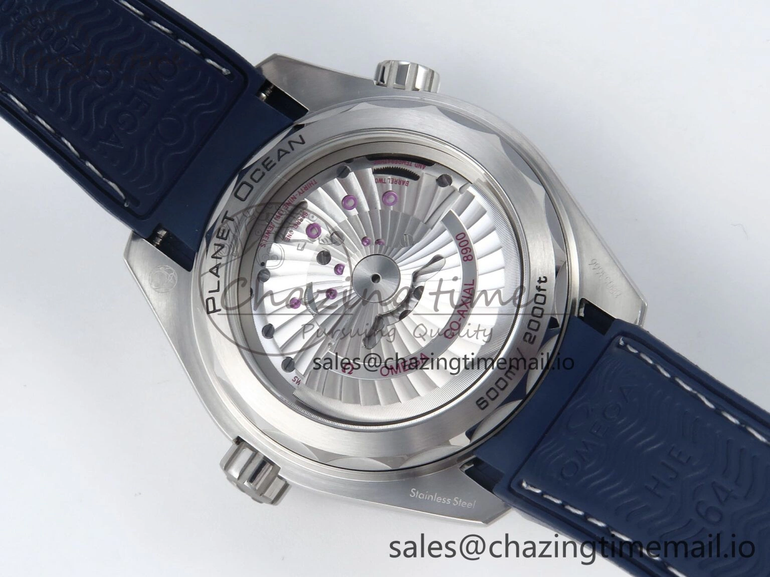 Trendsetting Seamaster Planet Ocean 600M 43.5mm SS SCF 1:1 Best Edition Blue Bezel Blue Dial on Blue Rubber Strap A8900 Super Clone 7672