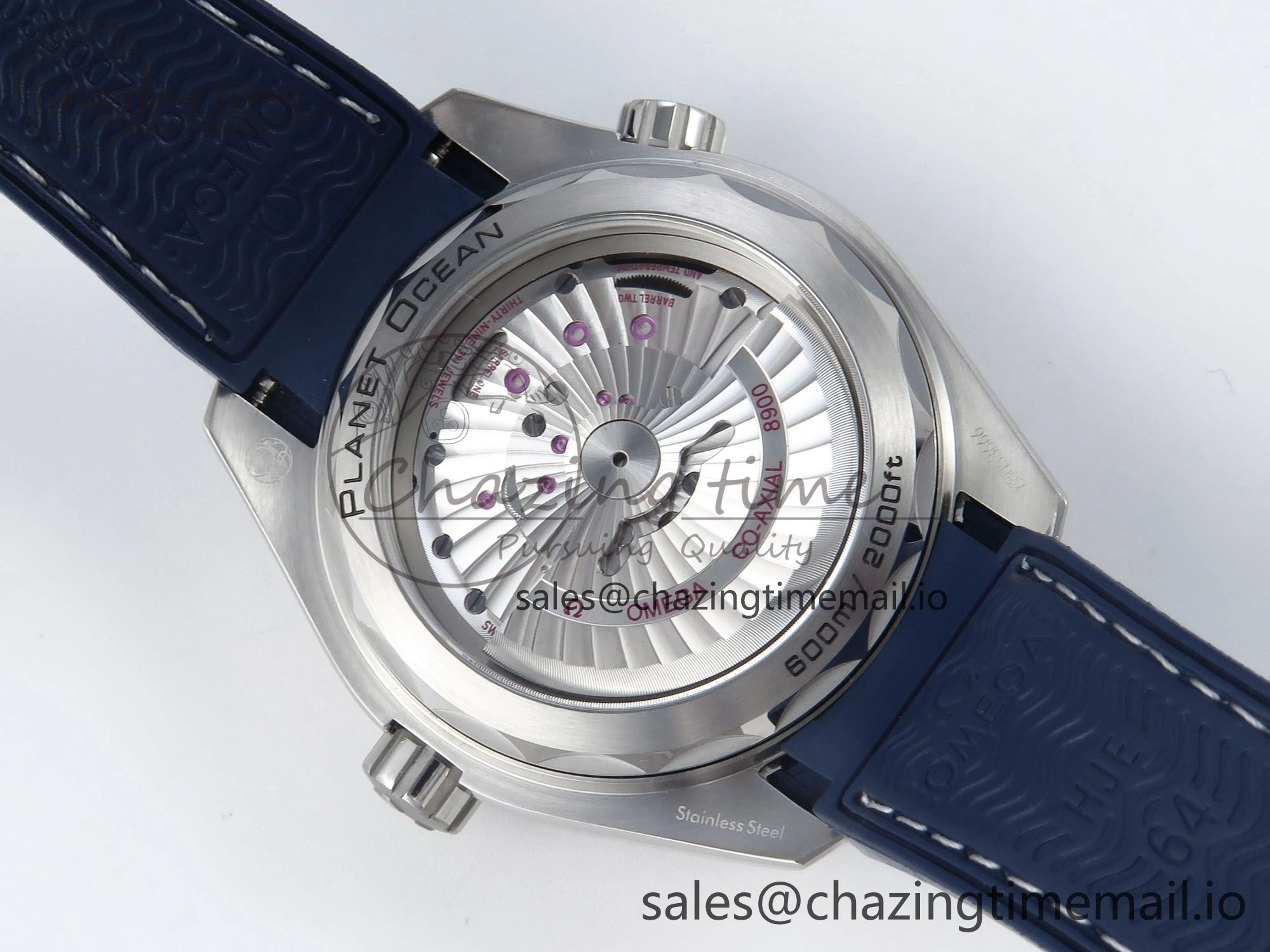 Trendsetting Seamaster Planet Ocean 600M 43.5mm SS SCF 1:1 Best Edition Blue Bezel Blue Dial on Blue Rubber Strap A8900 Super Clone 7672