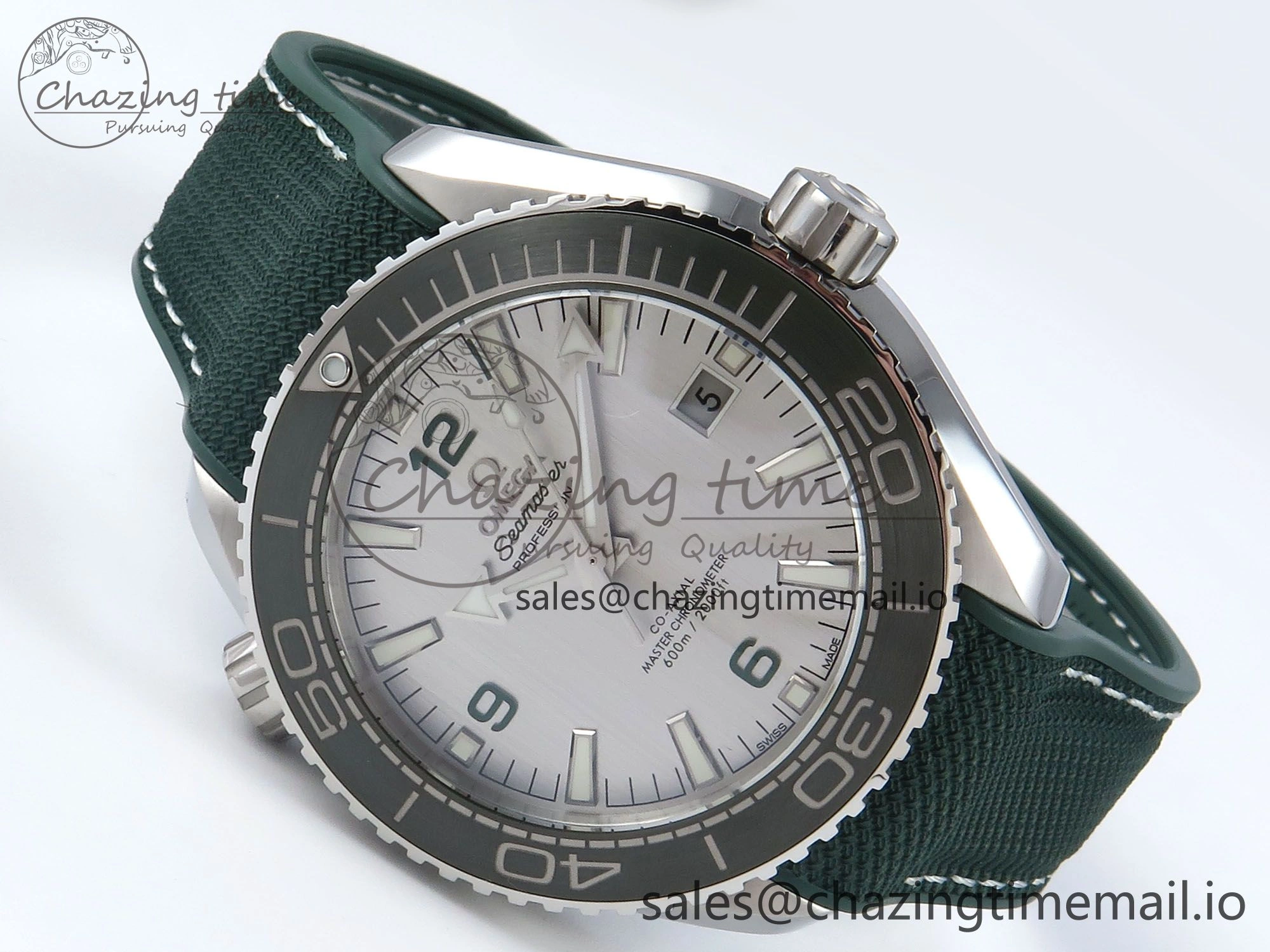 Seamaster Planet Ocean 600M 43.5mm SS SCF 1:1 Best Edition Green Bezel Gray Dial on Green Rubber Strap A8900 Super Clone Trendy 7666