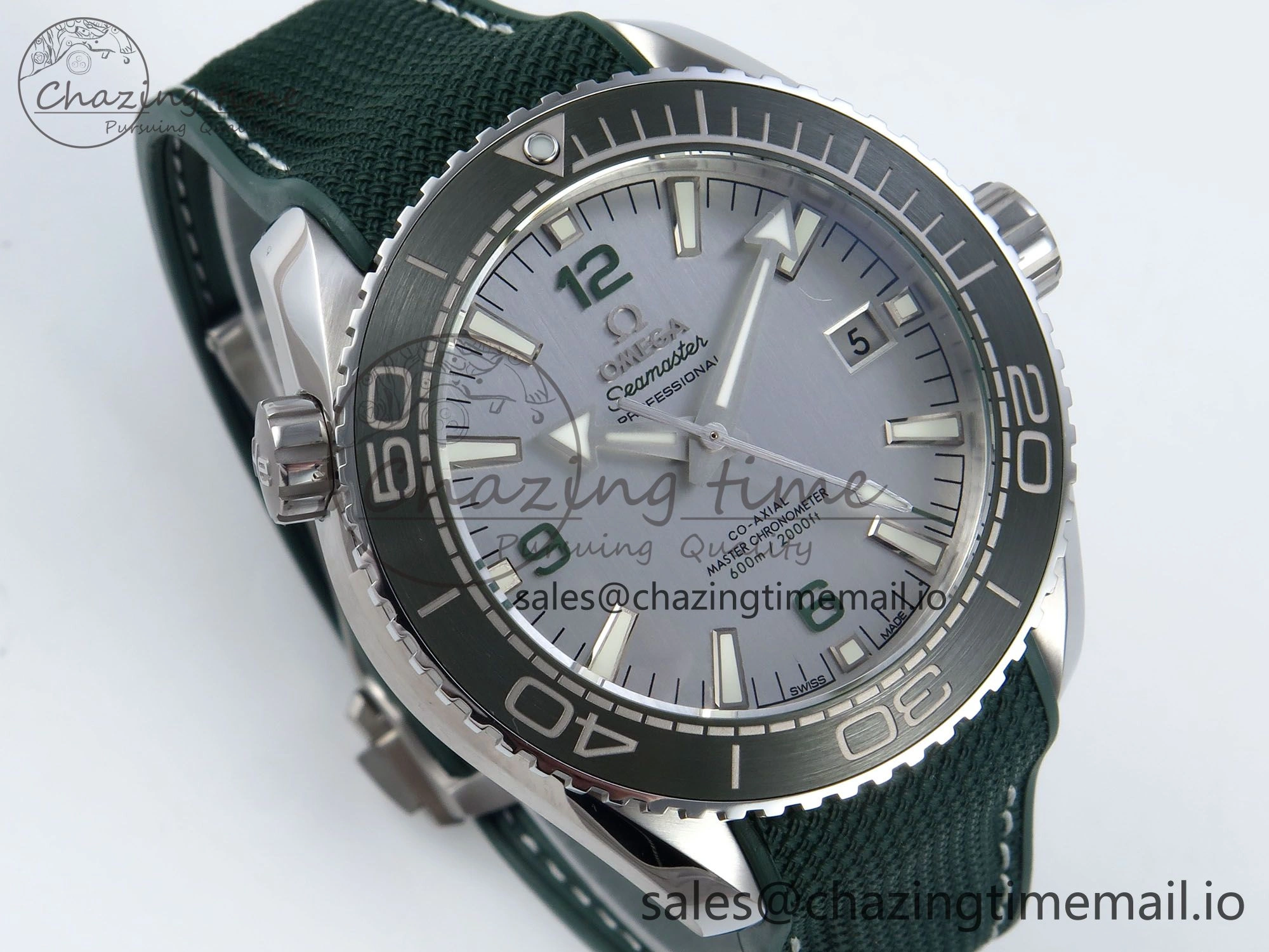 Seamaster Planet Ocean 600M 43.5mm SS SCF 1:1 Best Edition Green Bezel Gray Dial on Green Rubber Strap A8900 Super Clone Trendy 7666