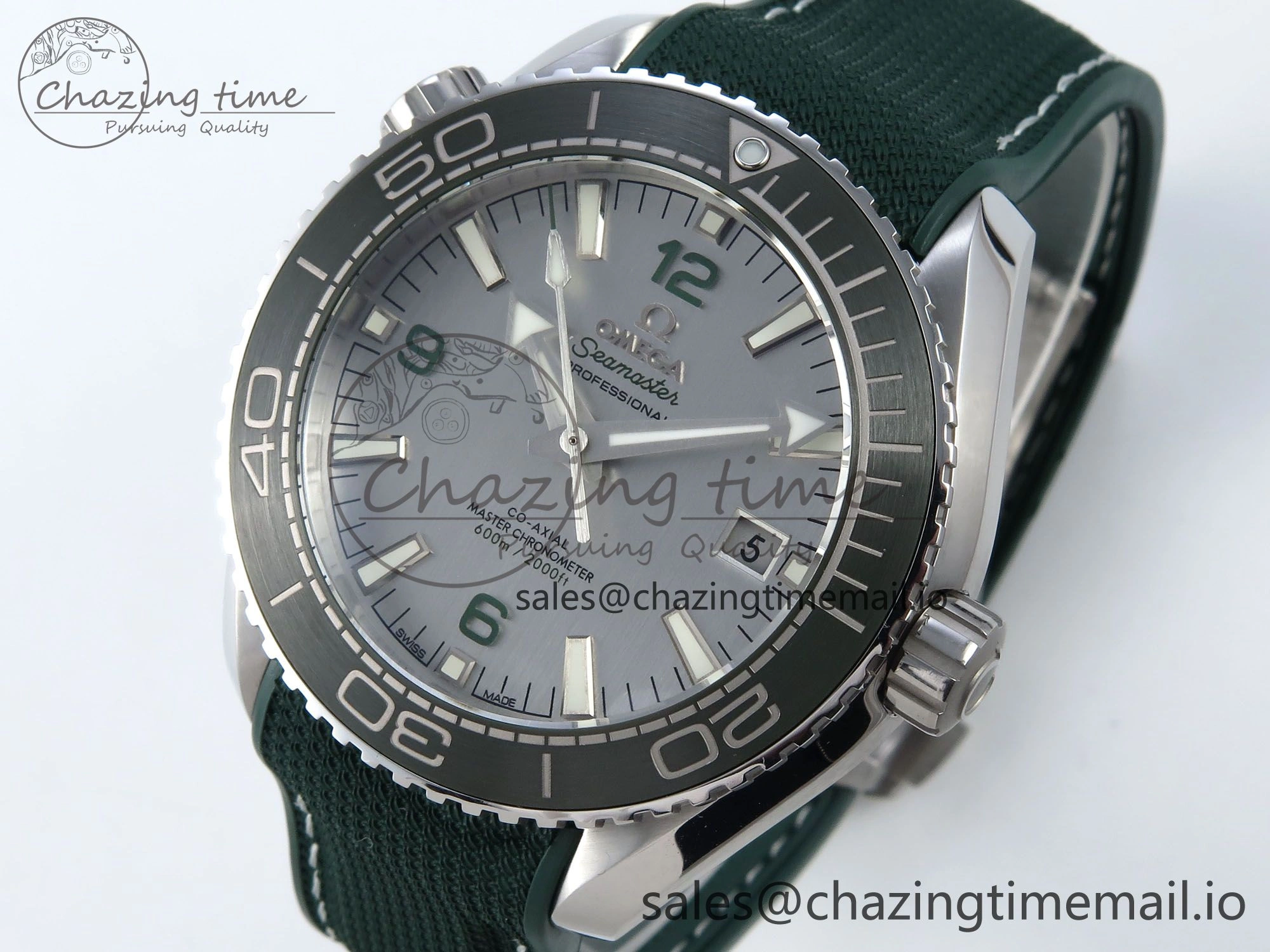 Seamaster Planet Ocean 600M 43.5mm SS SCF 1:1 Best Edition Green Bezel Gray Dial on Green Rubber Strap A8900 Super Clone Trendy 7666