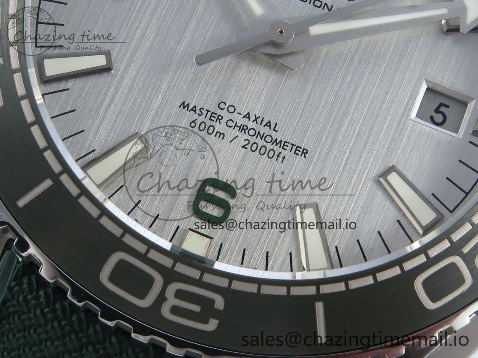 Seamaster Planet Ocean 600M 43.5mm SS SCF 1:1 Best Edition Green Bezel Gray Dial on Green Rubber Strap A8900 Super Clone Trendy 7666