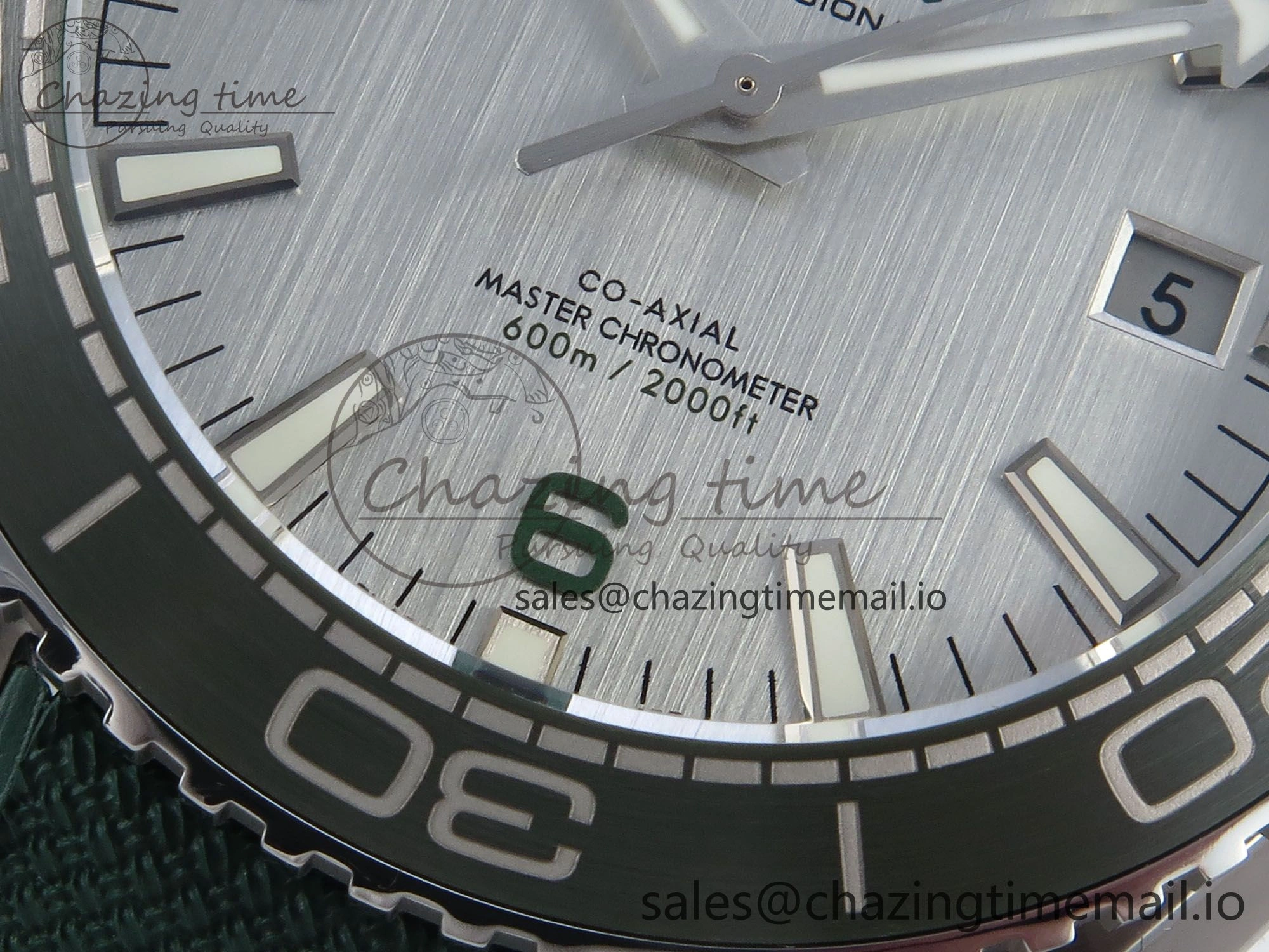 Seamaster Planet Ocean 600M 43.5mm SS SCF 1:1 Best Edition Green Bezel Gray Dial on Green Rubber Strap A8900 Super Clone Trendy 7666