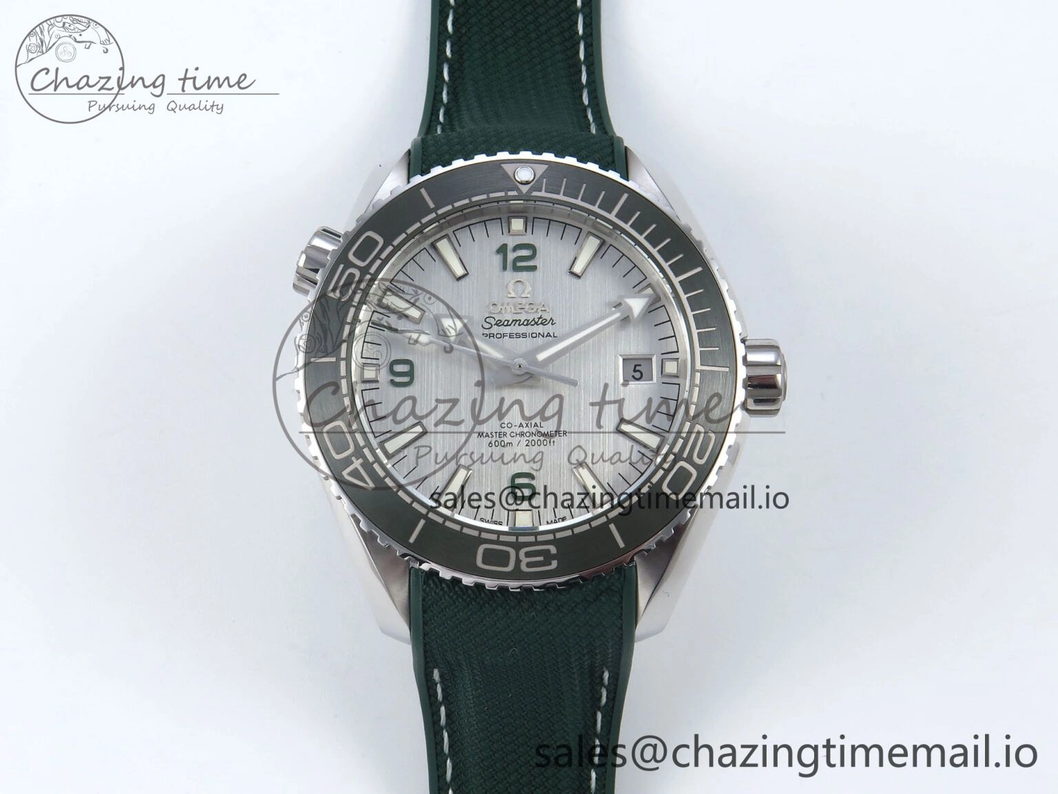 Seamaster Planet Ocean 600M 43.5mm SS SCF 1:1 Best Edition Green Bezel Gray Dial on Green Rubber Strap A8900 Super Clone Trendy 7666