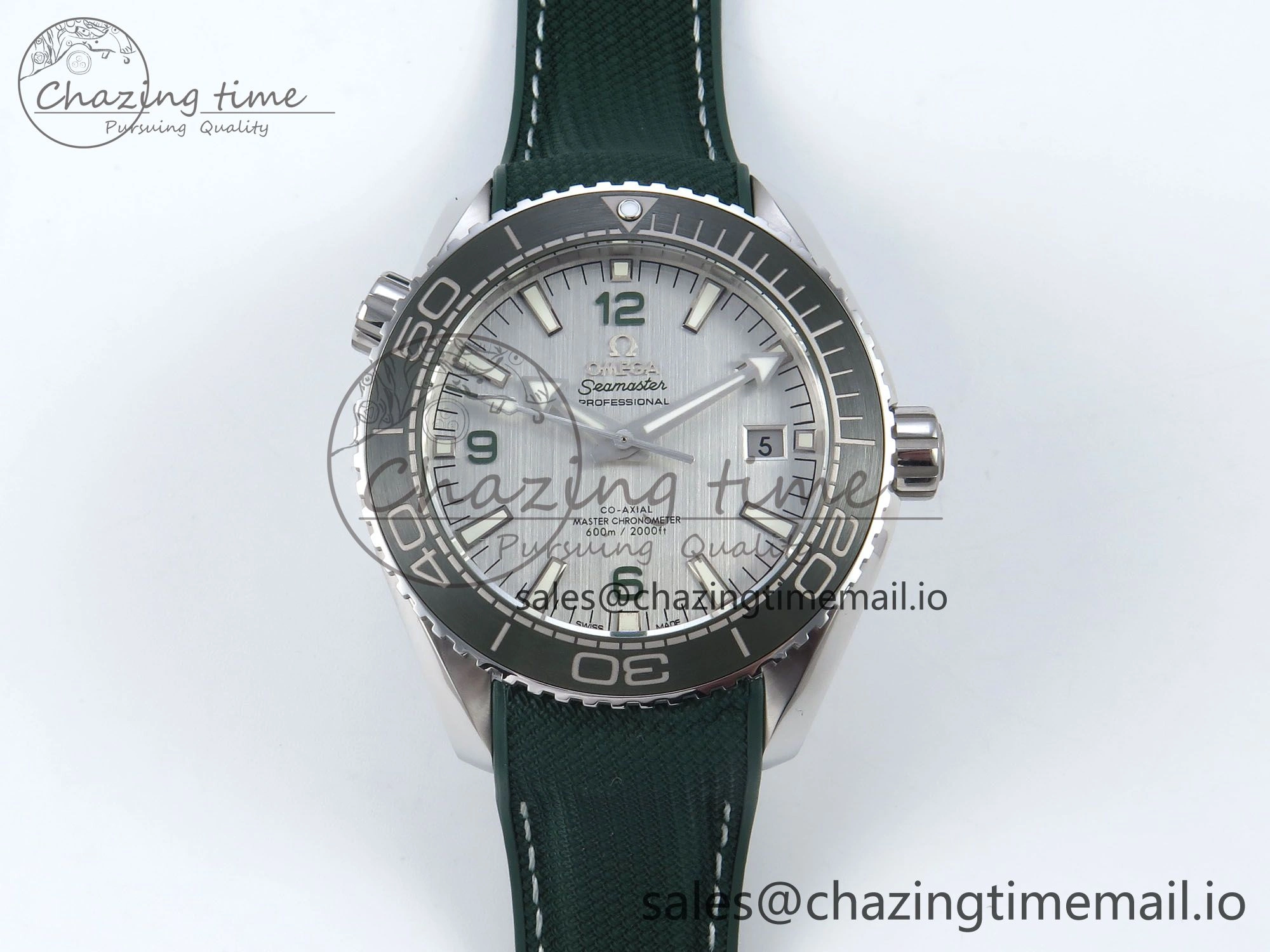 Seamaster Planet Ocean 600M 43.5mm SS SCF 1:1 Best Edition Green Bezel Gray Dial on Green Rubber Strap A8900 Super Clone Trendy 7666