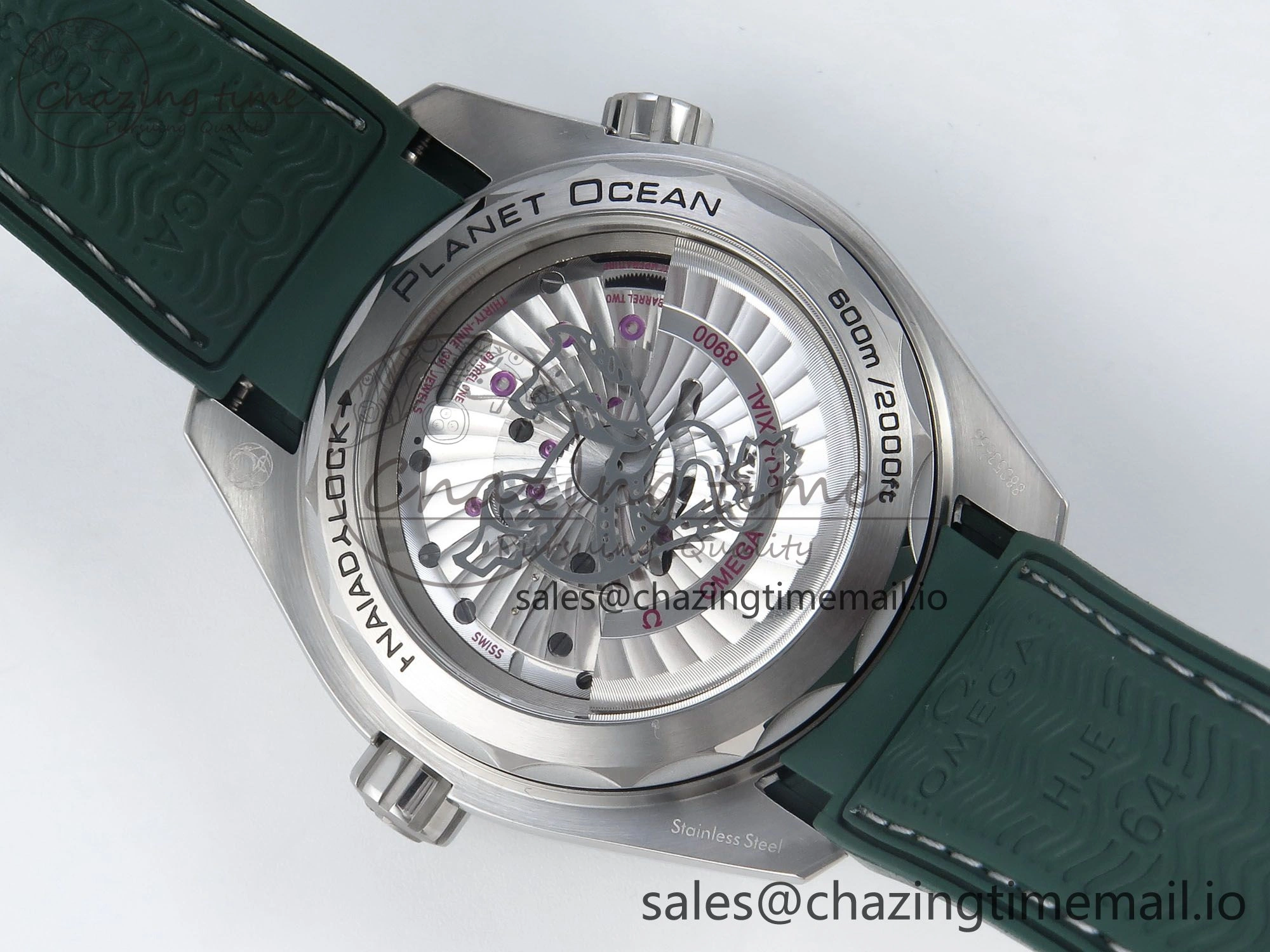 Seamaster Planet Ocean 600M 43.5mm SS SCF 1:1 Best Edition Green Bezel Gray Dial on Green Rubber Strap A8900 Super Clone Trendy 7666